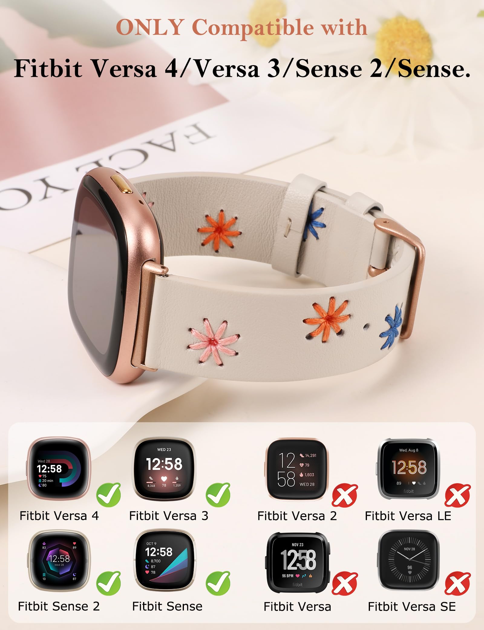 Foto 4 pulgar | Correa De Piel Wearlizer Para Mujer Fitbit Versa 4/versa 3/sense 2/sense - Venta Internacional.
