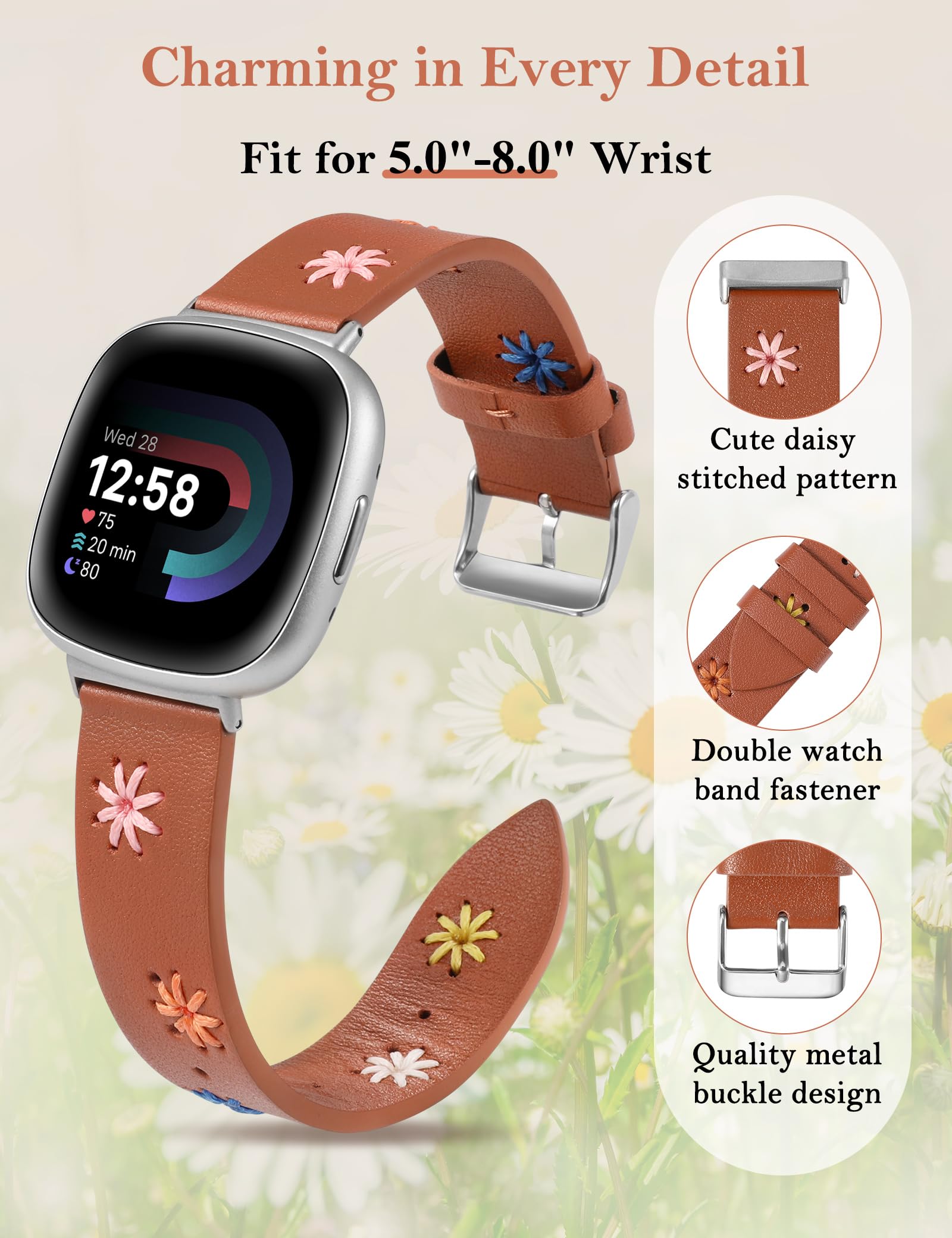 Foto 3 pulgar | Correa De Piel Wearlizer Para Fitbit Versa 4/3/sense 2 - Venta Internacional.