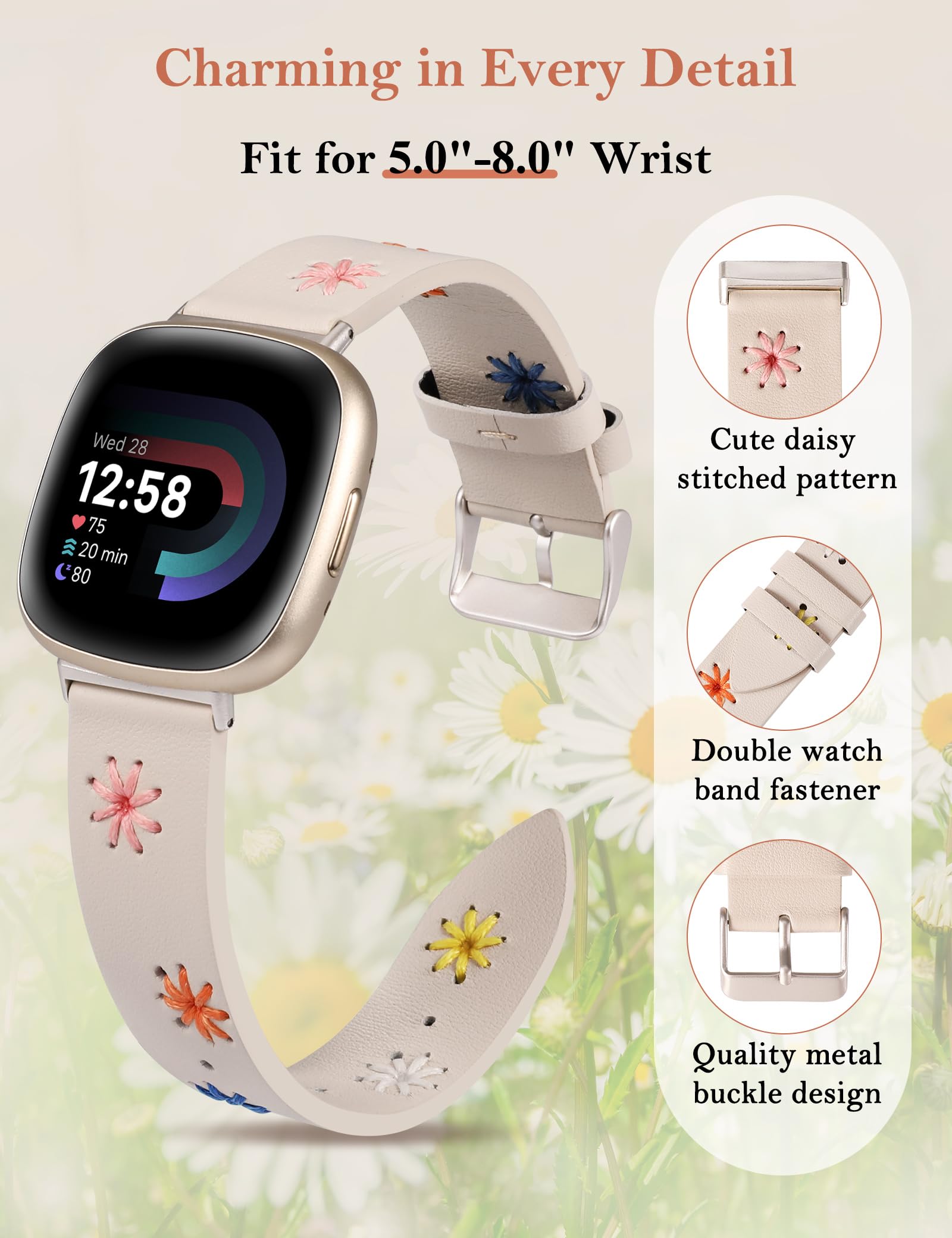 Foto 2 | Correa De Piel Wearlizer Para Mujer Fitbit Versa 4/versa 3/sense 2/sense - Venta Internacional.