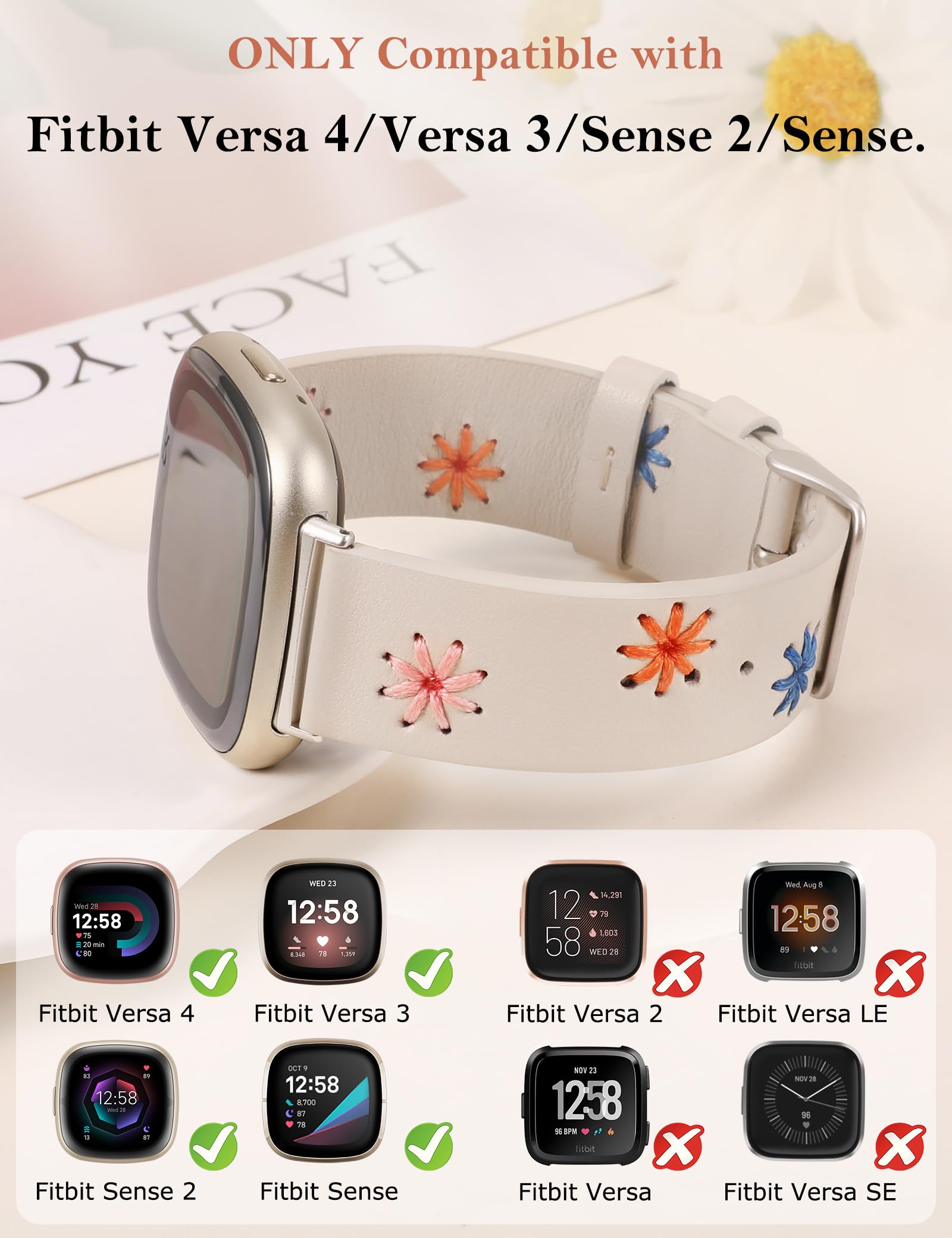 Foto 3 | Correa De Piel Wearlizer Para Mujer Fitbit Versa 4/versa 3/sense 2/sense - Venta Internacional.