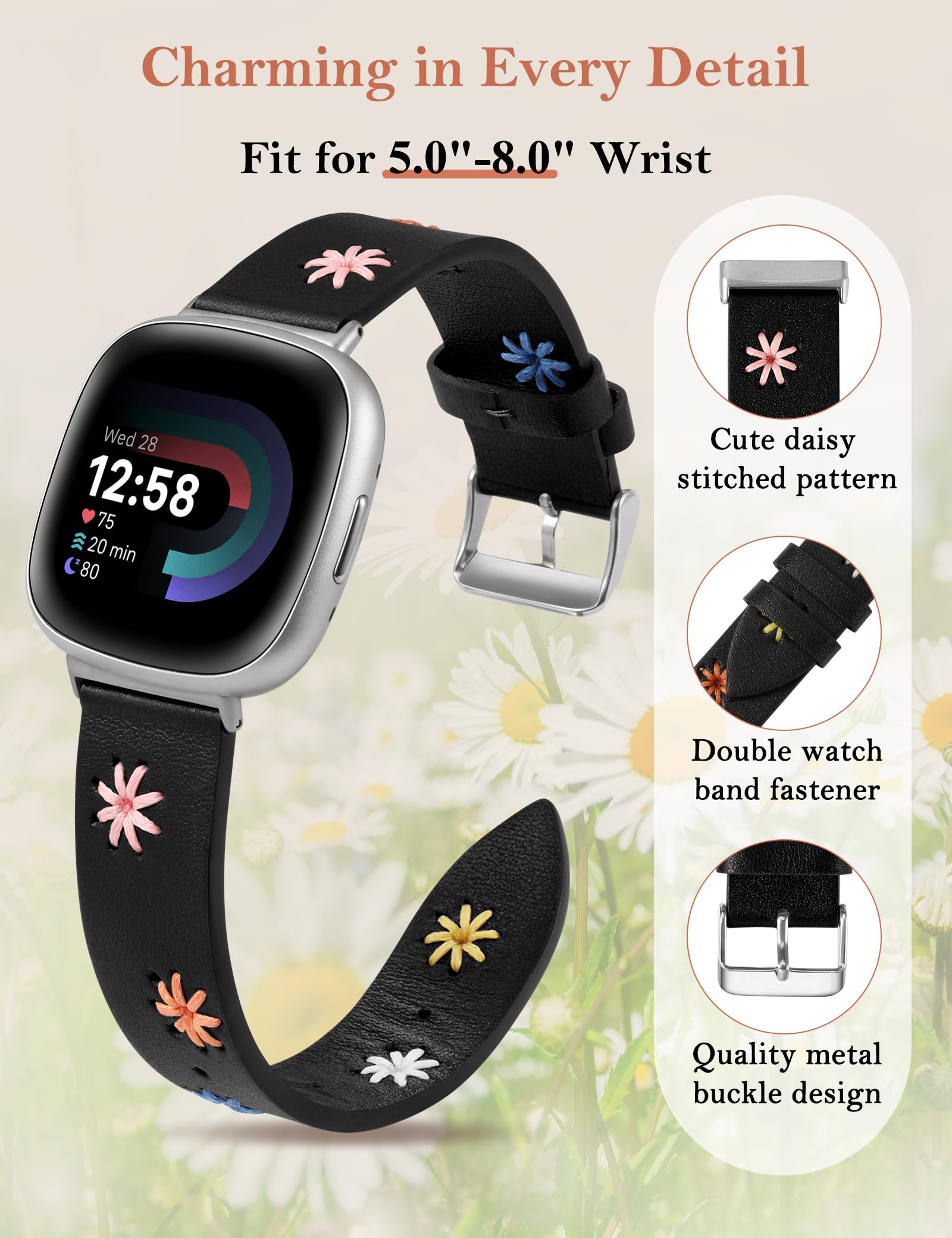 Foto 3 pulgar | Correa De Piel Wearlizer Para Fitbit Versa 4/3/sense 2 - Venta Internacional.