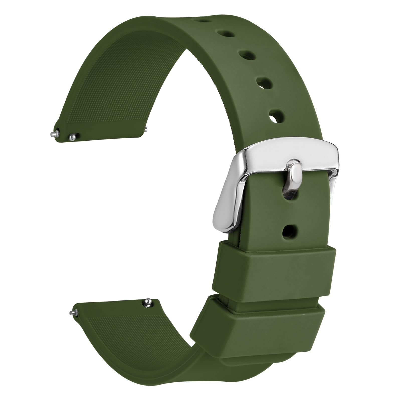 Correa de Reloj Wocci de Silicona Verde Militar 20 mm con Hebilla Plateada - Venta Internacional