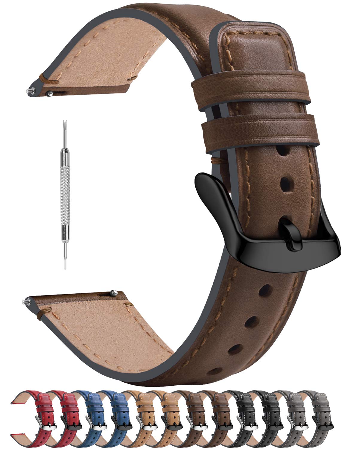 Foto 2 pulgar | Correa de Reloj Fullmosa Marrón Oscuro de Cuero Bruñido 18 mm - Venta Internacional