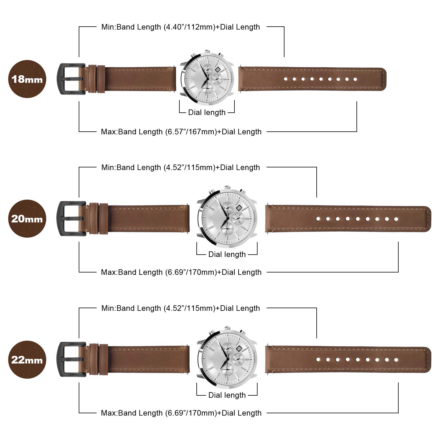Foto 6 pulgar | Correa de Reloj Fullmosa Marrón Oscuro de Cuero Bruñido 18 mm - Venta Internacional