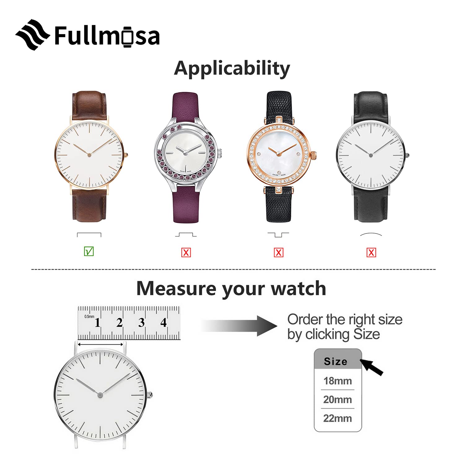Foto 7 pulgar | Correa de Reloj Fullmosa Marrón Oscuro de Cuero Bruñido 18 mm - Venta Internacional