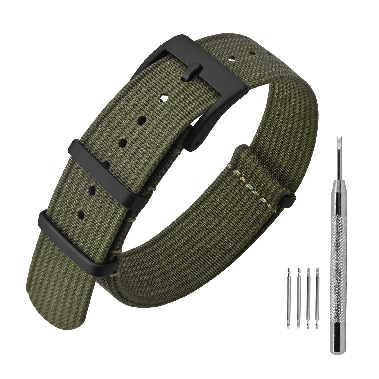 Foto 2 pulgar | Correa de Reloj Annefit de Nailon Verde Militar 20 mm - Venta Internacional