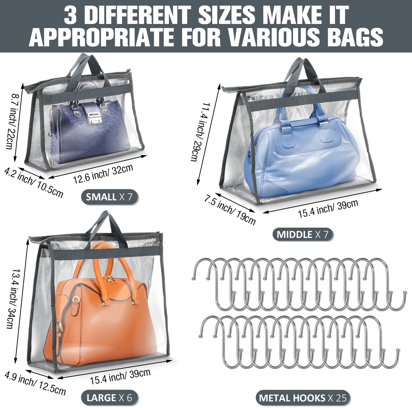 Foto 2 | Bolsas Antipolvo Para Bolsos Chumia, Paquete De 20 Unidades, Transparentes, 3 Tamaños, Color Gris - Venta Internacional