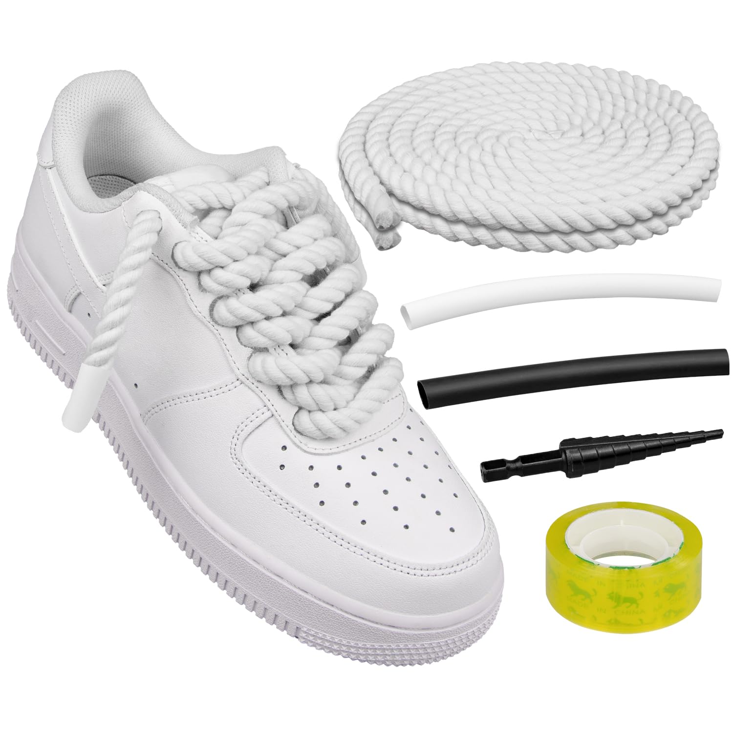 Cordones Para Zapatos Endoto Thick Rope Para Air Force 1, Color Blanco, 12,7 Mm - Venta Internacional.