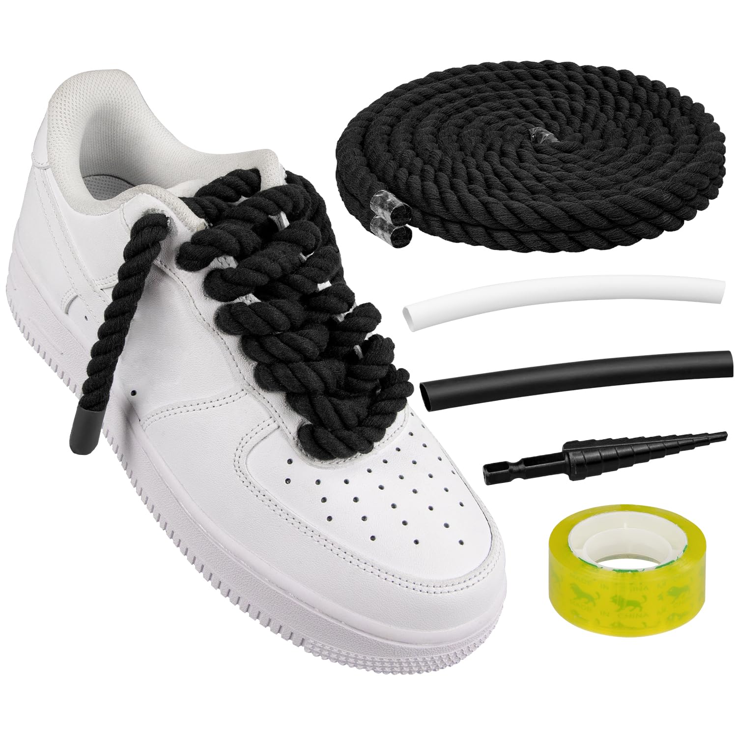 Cordones Para Zapatos Endoto Thick Rope Para Air Force 1, Color Negro, 10 Mm - Venta Internacional.