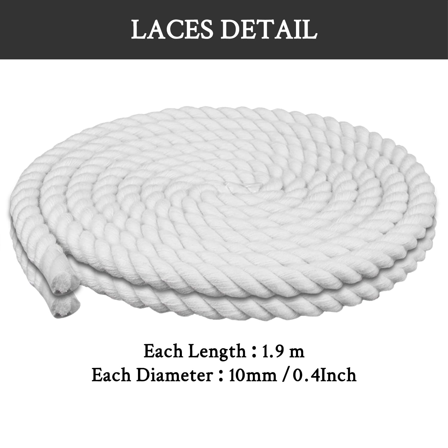 Foto 7 pulgar | Cordones Para Zapatos Endoto Thick Rope Para Air Force 1, Color Blanco, 10 Mm - Venta Internacional.