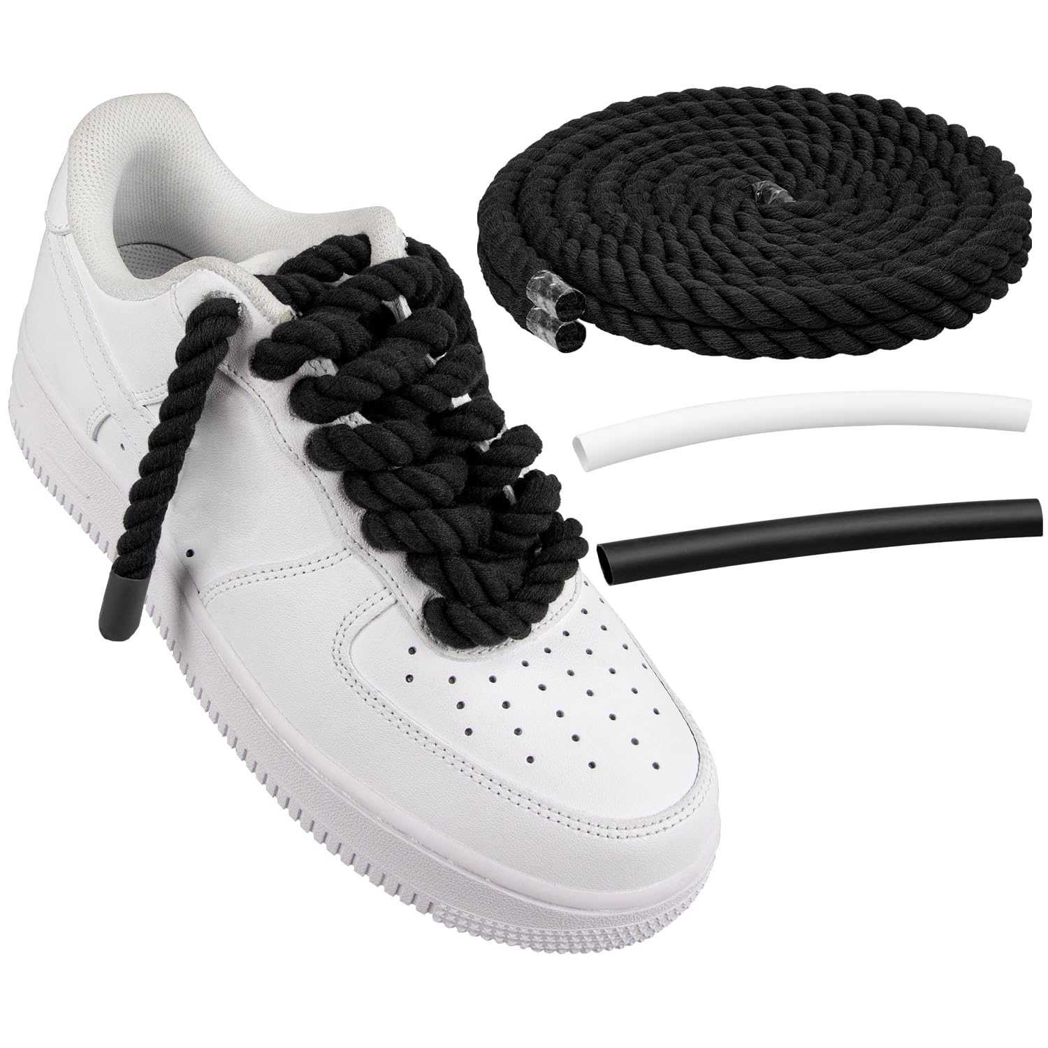 Cordones Para Zapatos Endoto Thick Rope Para Air Force 1, Color Negro, 10 Mm - Venta Internacional.