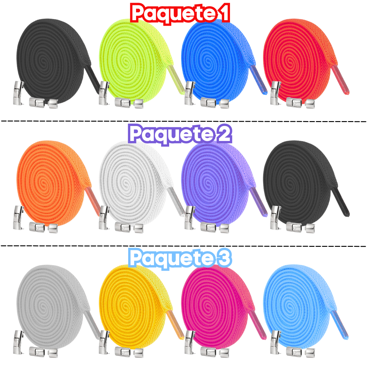 Foto 3 pulgar | Agujetas Sin Nudo Elásticas Hebilla Metal 4 Pares Tenis