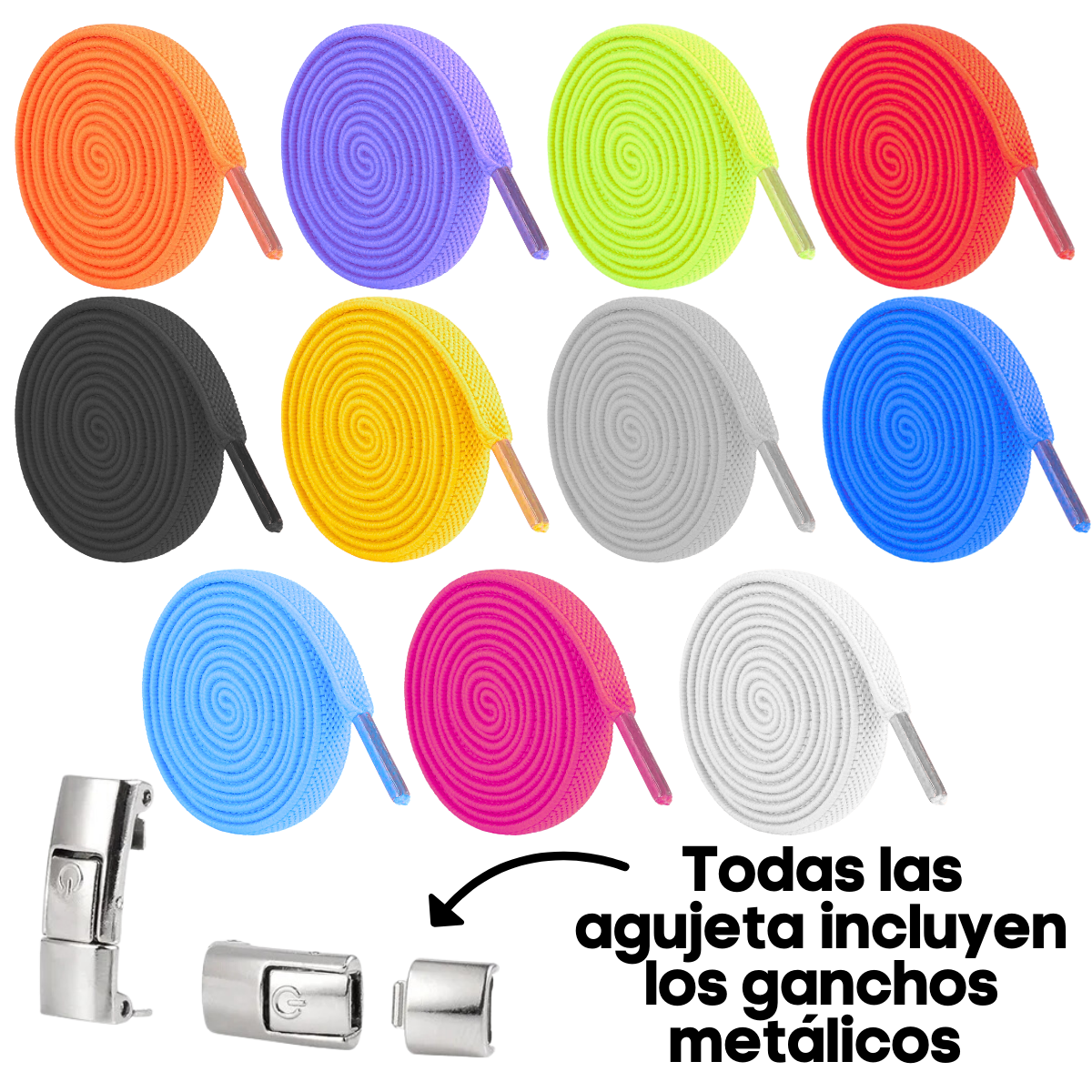 Foto 4 pulgar | Agujetas Sin Nudo Elásticas Hebilla Metal 4 Pares Tenis