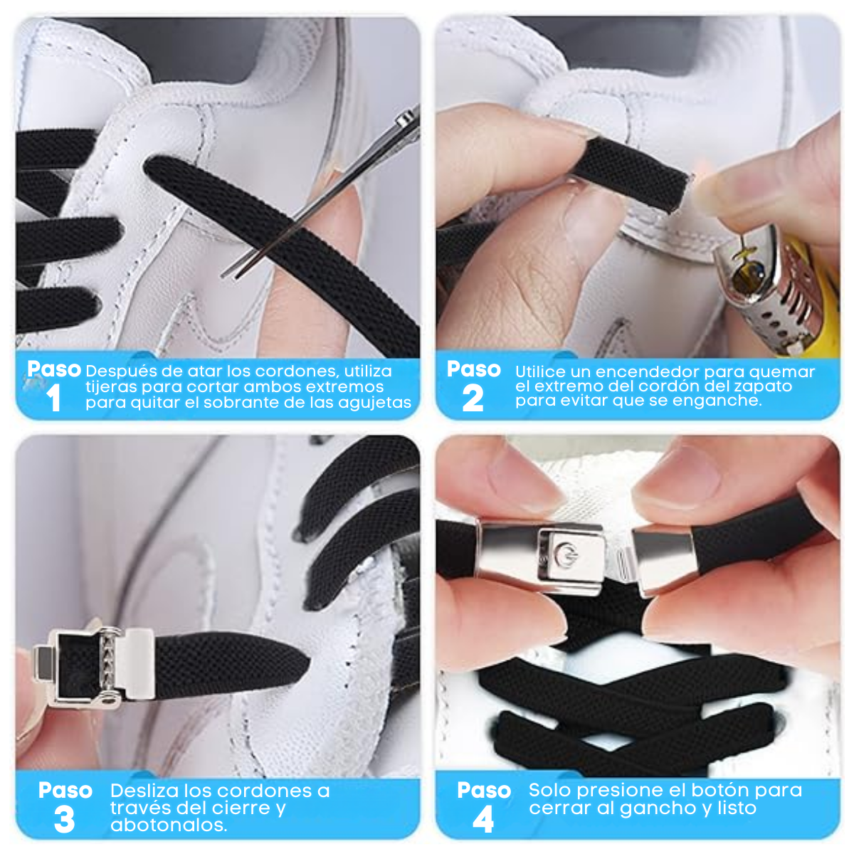 Foto 4 | Agujetas Sin Nudo Elásticas Hebilla Metal 4 Pares Tenis