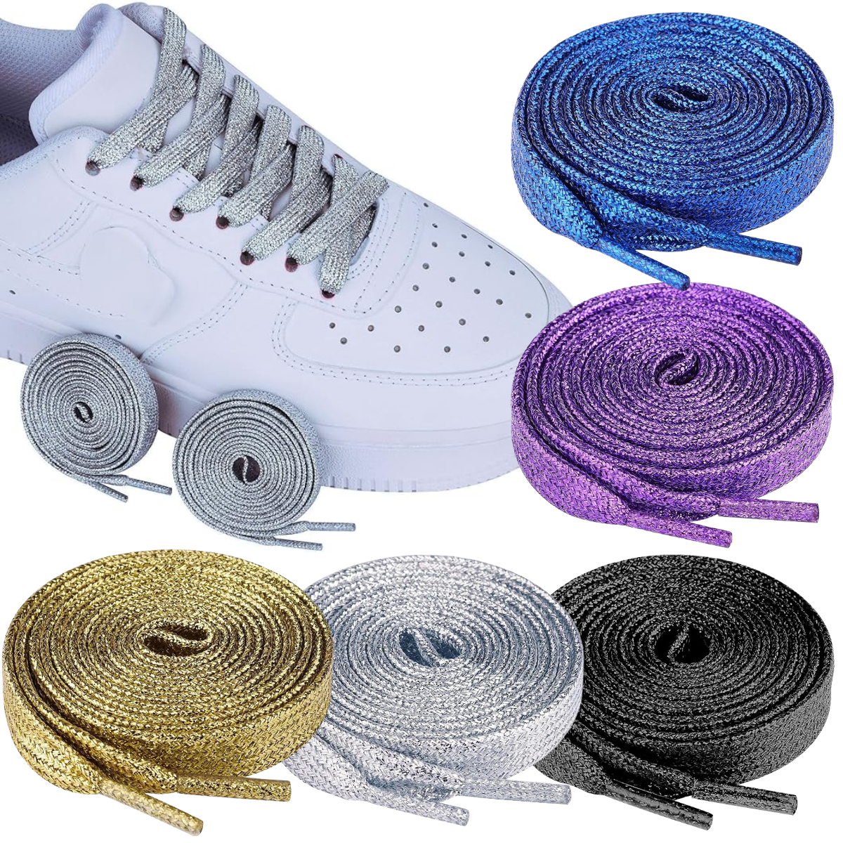 Foto 2 pulgar | 5 Pares Agujetas Planas Glitter Cordones Zapato Tenis Brillo