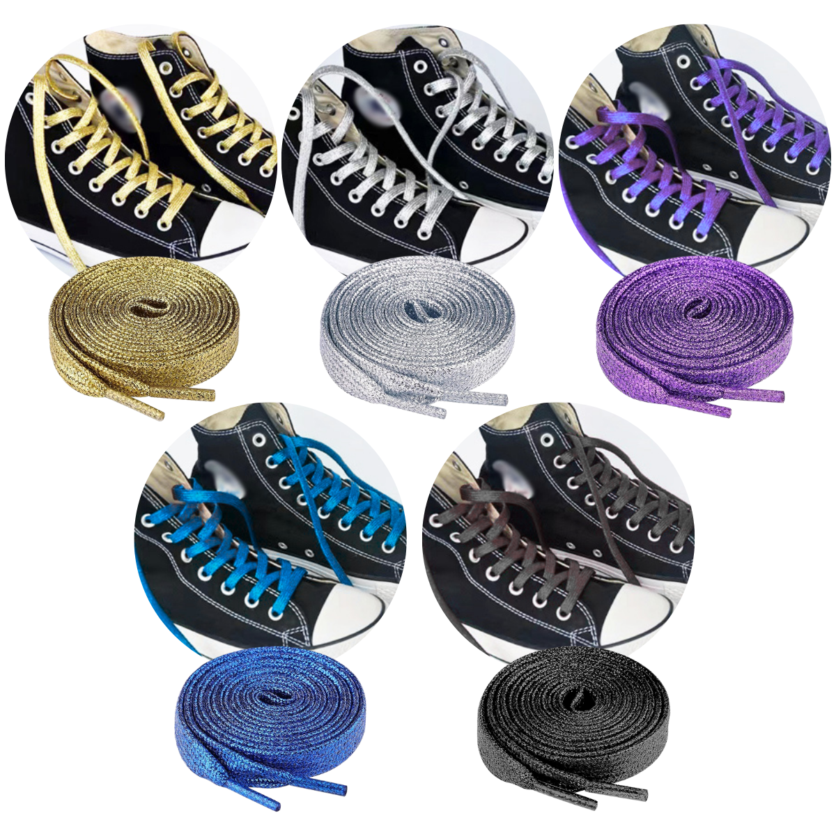 Foto 6 pulgar | 5 Pares Agujetas Planas Glitter Cordones Zapato Tenis Brillo