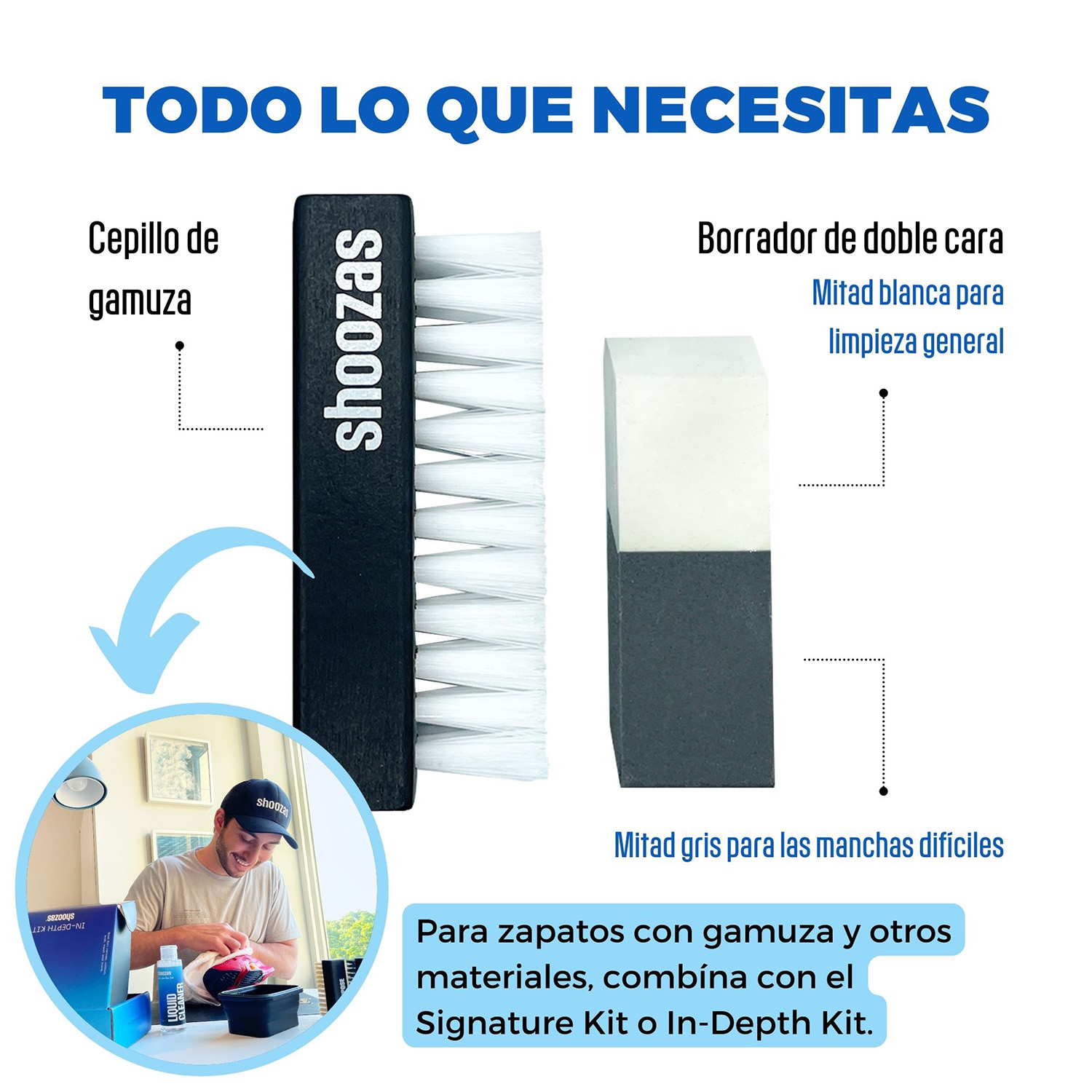 Foto 4 pulgar | Kit de Limpieza de Tenis y Zapatos de Gamuza Shoozas Incluye Borrador de Doble Cara y Cepillo para Gamuza 2 pz
