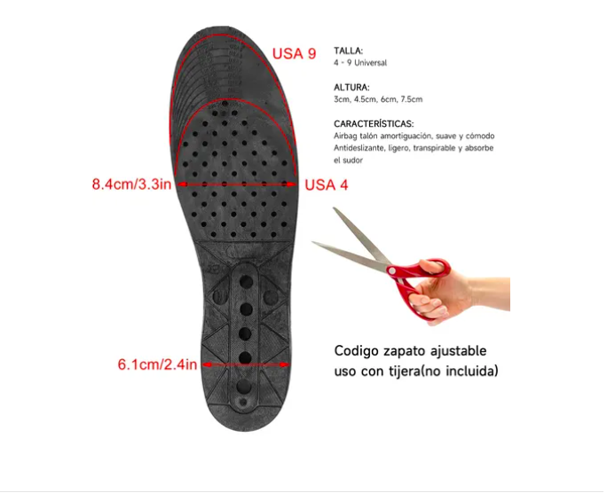 Foto 5 pulgar | Plantillas De Aumento De Altura Xtellar Unisex 3cm-7.5 Cm