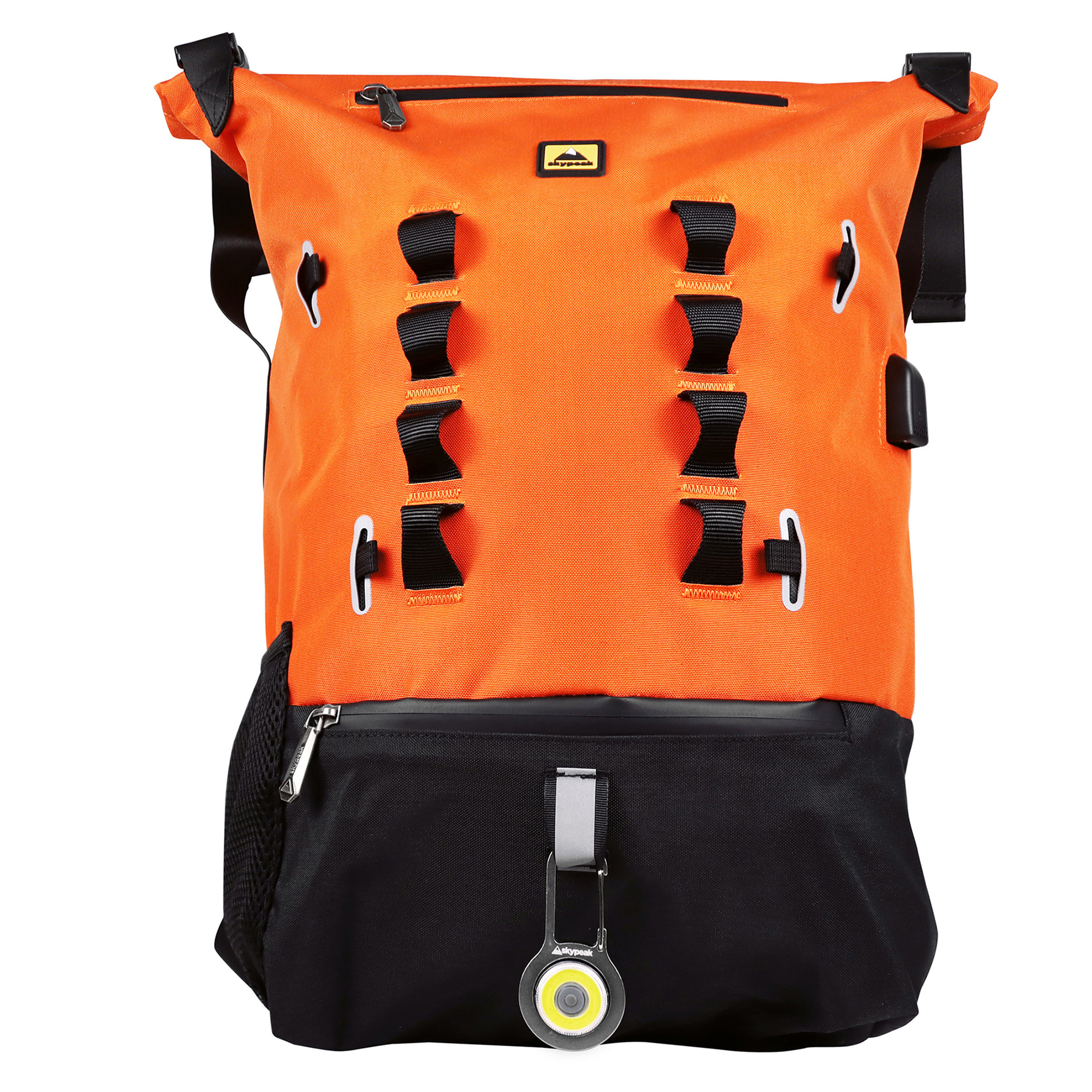 Mochila para Ciclista Skypeak URB-115OR color Naranja Incluye Lámpara Led