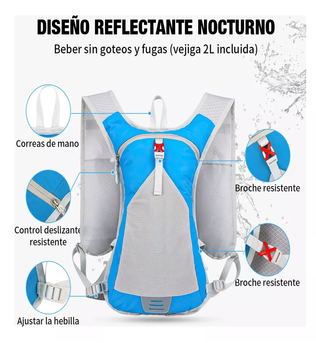 Foto 3 | Mochila De Hidratacion Bicicleta Con Tanque De Agua De 2l Azul