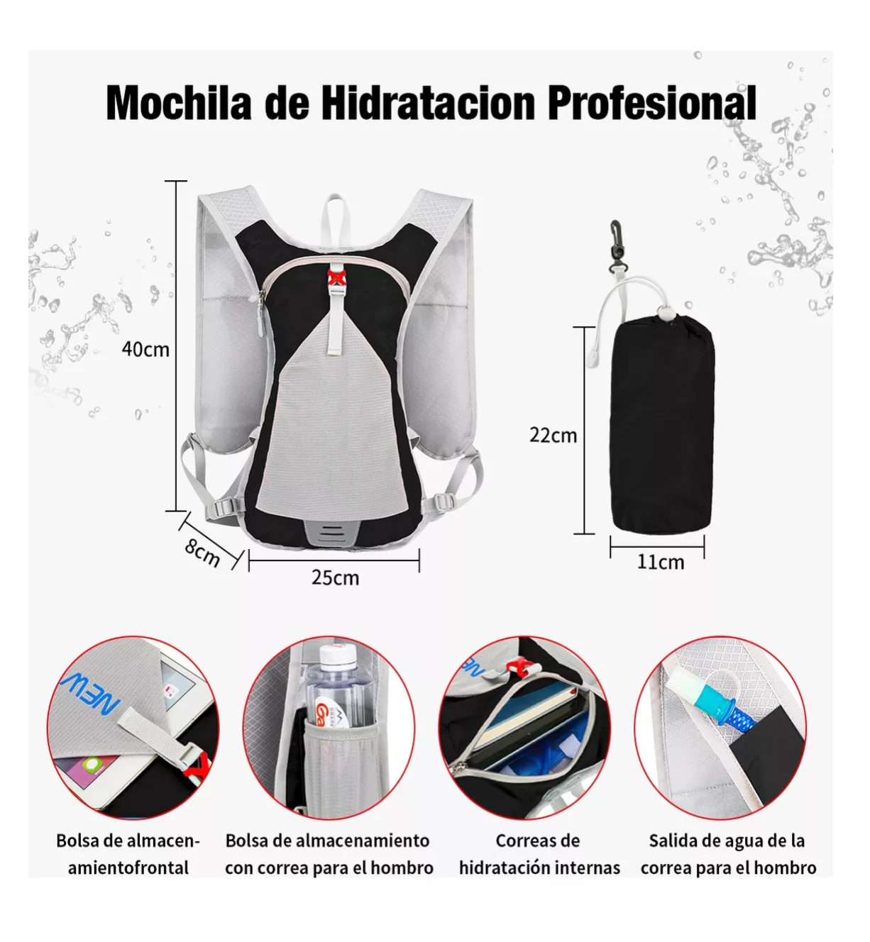 Foto 3 pulgar | Mochila De Hidratacion Bicicleta Con Tanque De Agua De 2l Negro