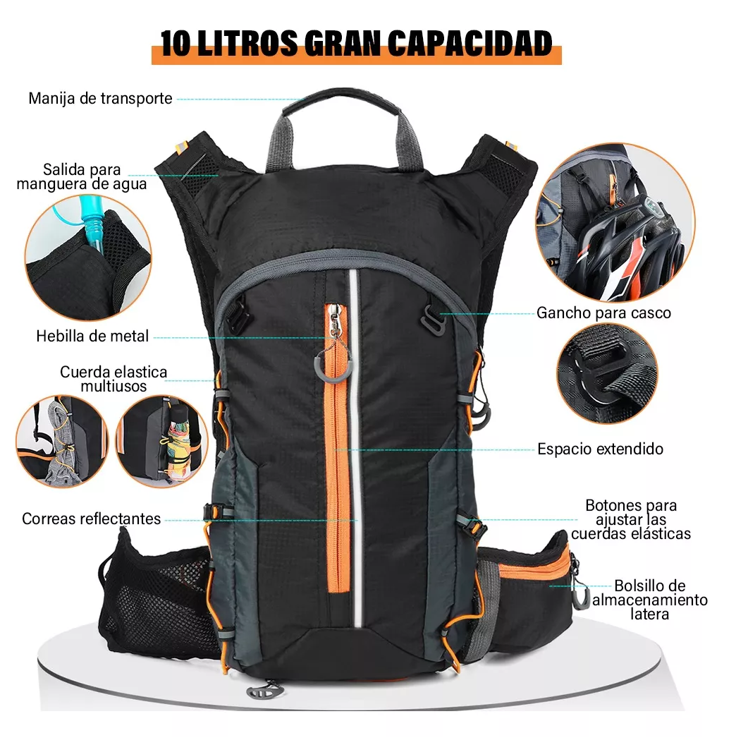 Foto 4 pulgar | Mochila Hidratación Ciclismo Campismo Hiking + Bolsa de Agua 2l Naranja/negro