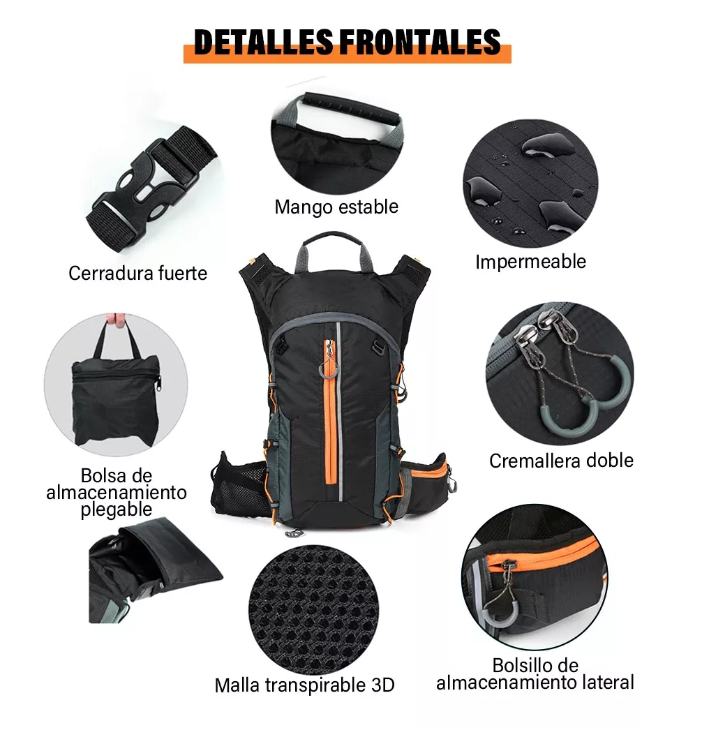 Foto 5 pulgar | Mochila Hidratación Ciclismo Campismo Hiking + Bolsa de Agua 2l Naranja/negro