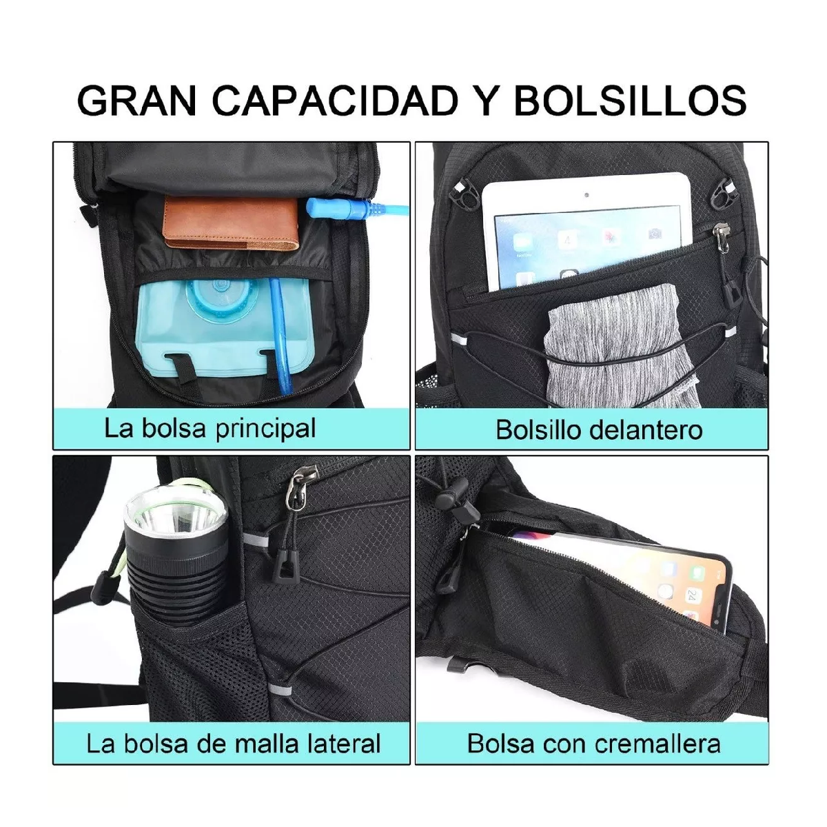 Foto 3 pulgar | Mochila Hidratación 2l Ciclismo Campismo Hiking Bolsa Agua Negra