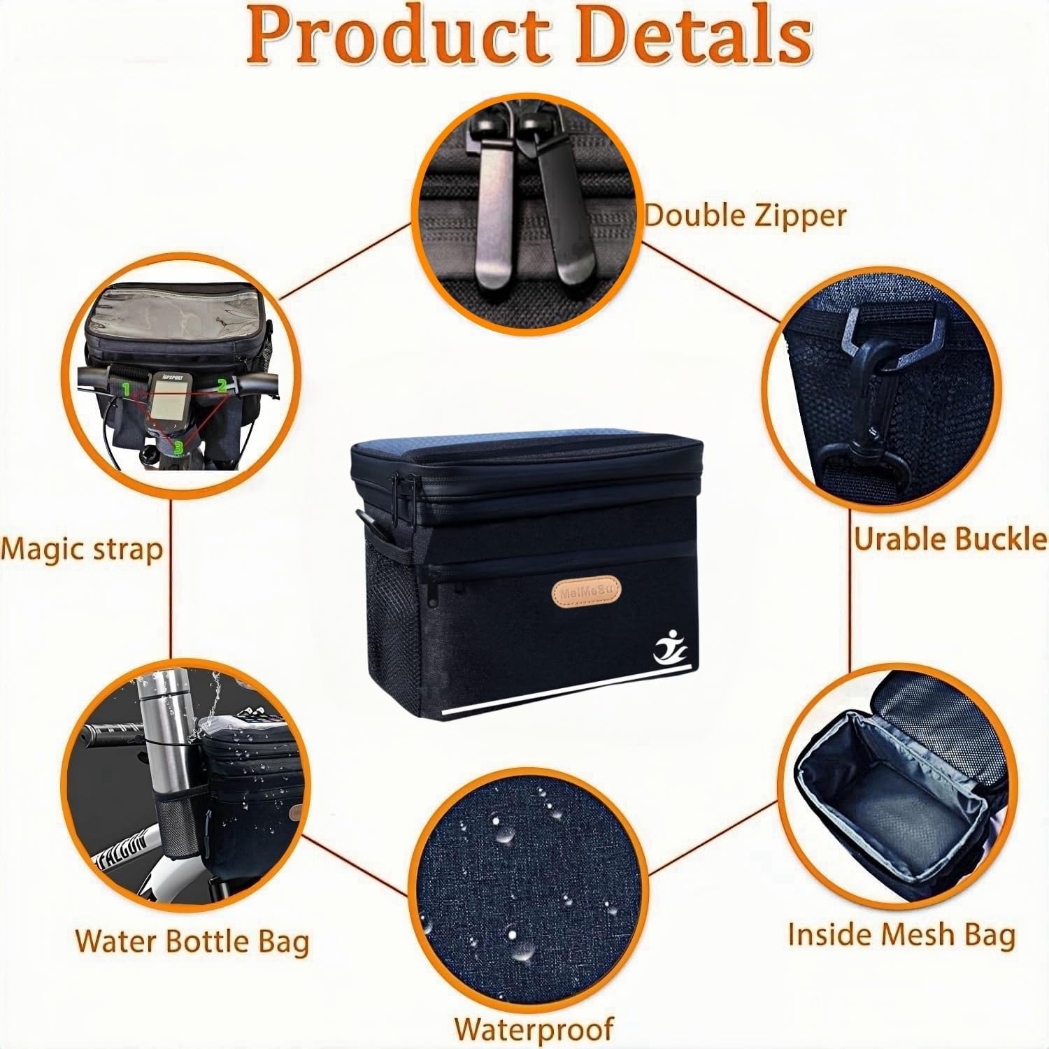 Foto 7 | Bolsa Para Manillar De Bicicleta Meimesu Impermeable Con Soporte Para Teléfono De 8 Pulgadas - Venta Internacional.