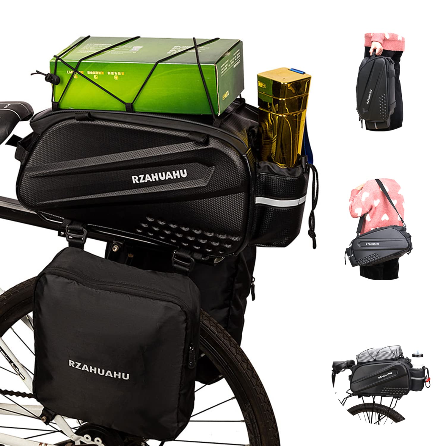 Foto 2 pulgar | Bolsa Trasera Para Bicicleta Rzahuahu 3 En 1, Ampliable, 18 L, Negra - Venta Internacional.
