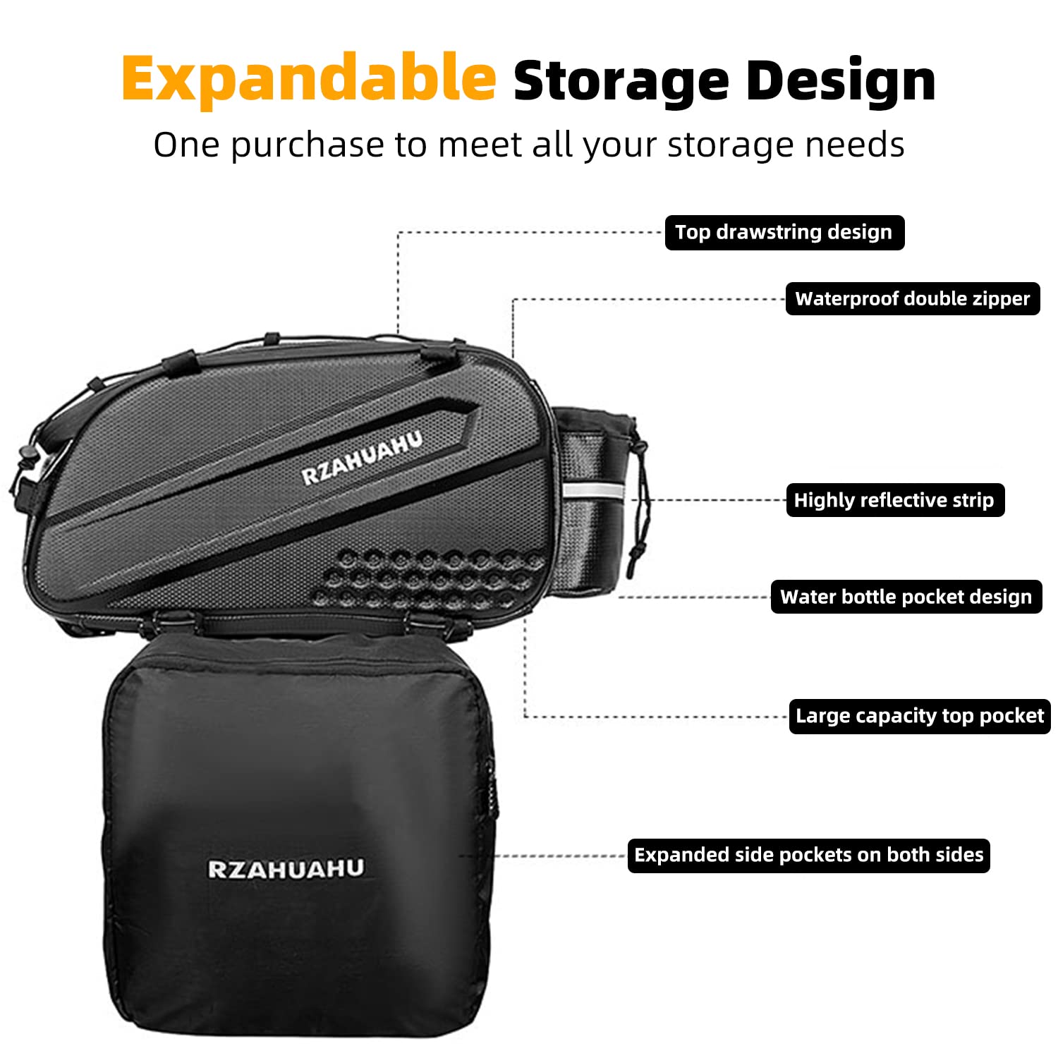Foto 2 | Bolsa Trasera Para Bicicleta Rzahuahu 3 En 1, Ampliable, 18 L, Negra - Venta Internacional.