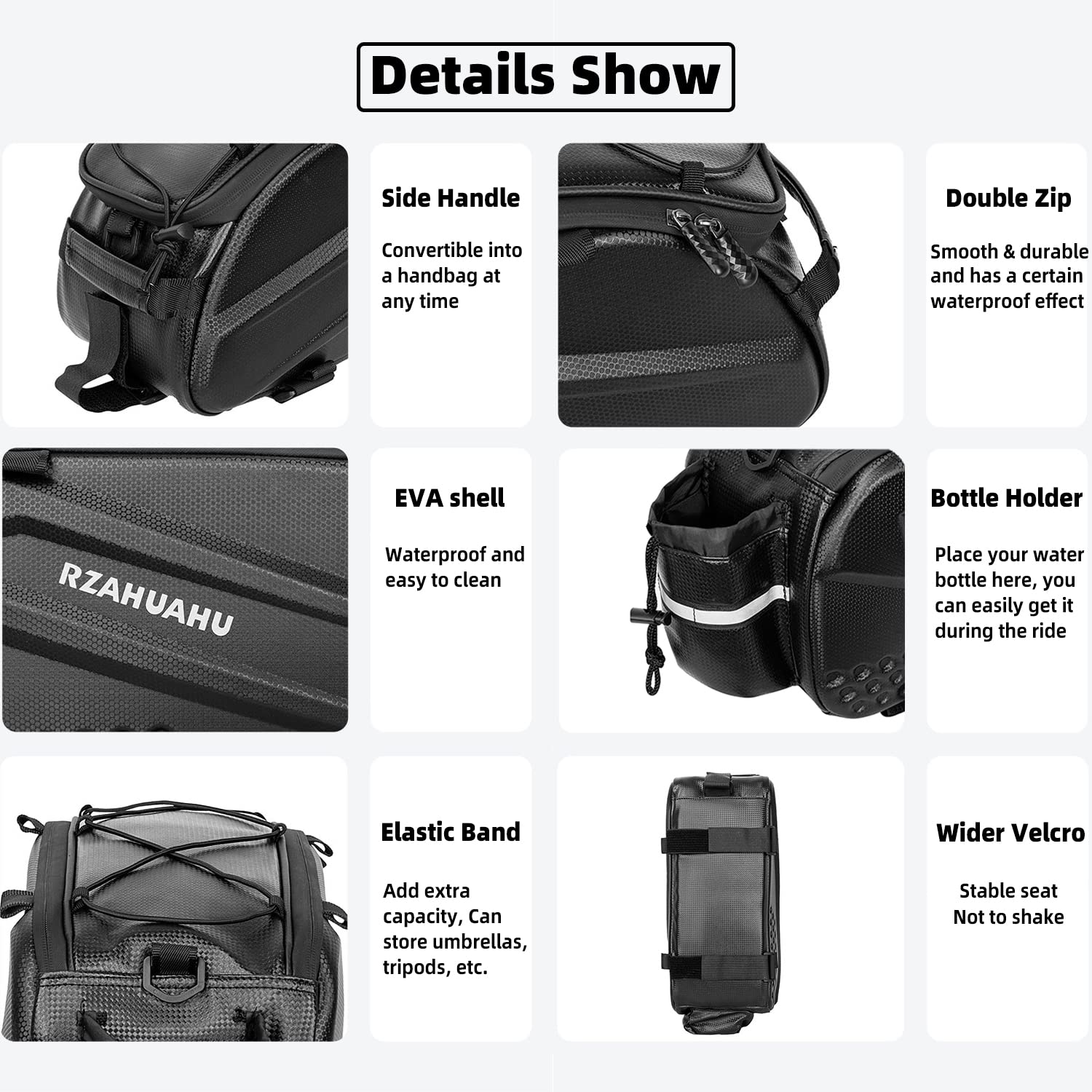 Foto 4 | Bolsa Trasera Para Bicicleta Rzahuahu 3 En 1, Ampliable, 18 L, Negra - Venta Internacional.