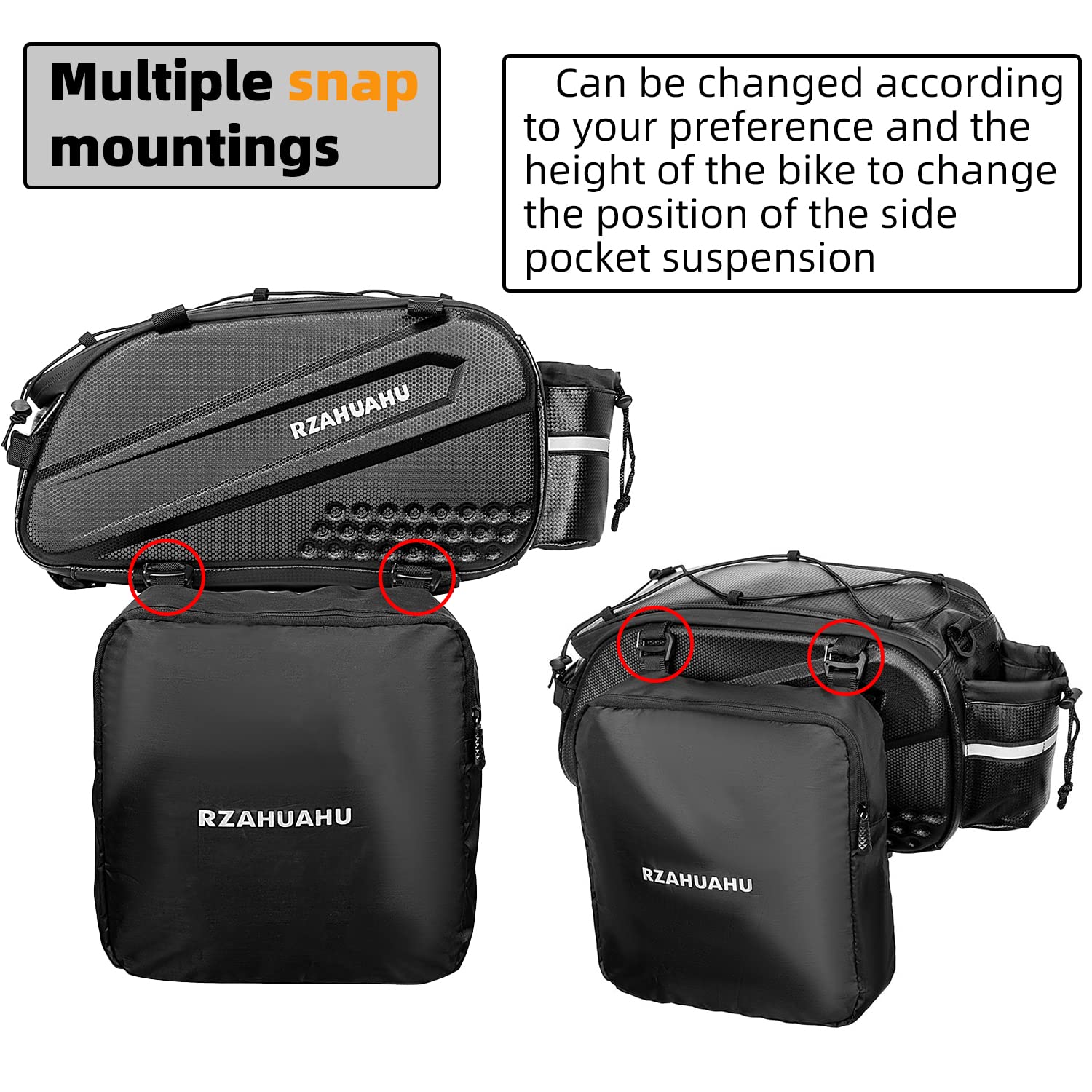 Foto 7 | Bolsa Trasera Para Bicicleta Rzahuahu 3 En 1, Ampliable, 18 L, Negra - Venta Internacional.