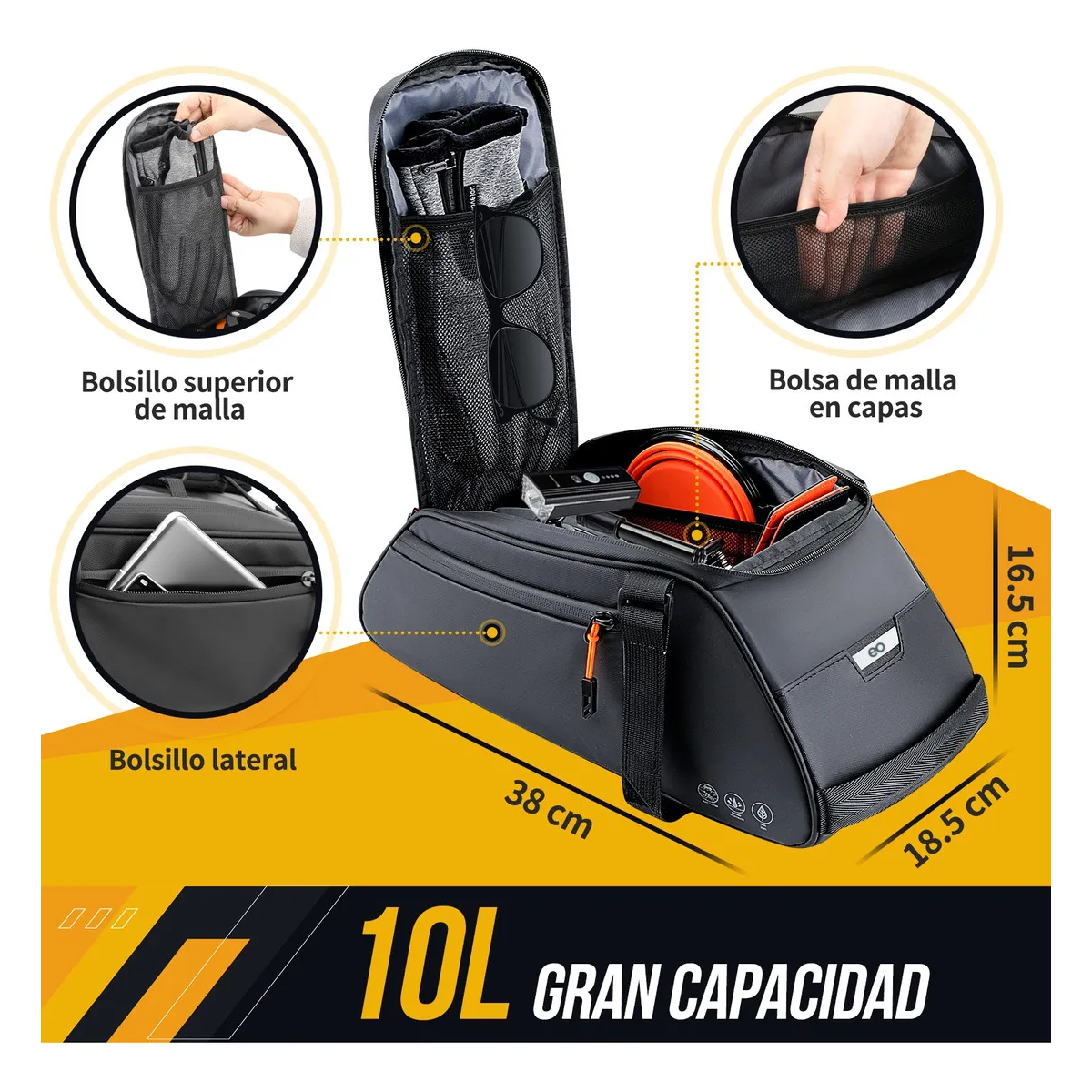 Foto 3 pulgar | Bolsa Porta Bulto Bicicleta Impermeable Reflexivo Eo Safe Imports Esi-19317 Negro