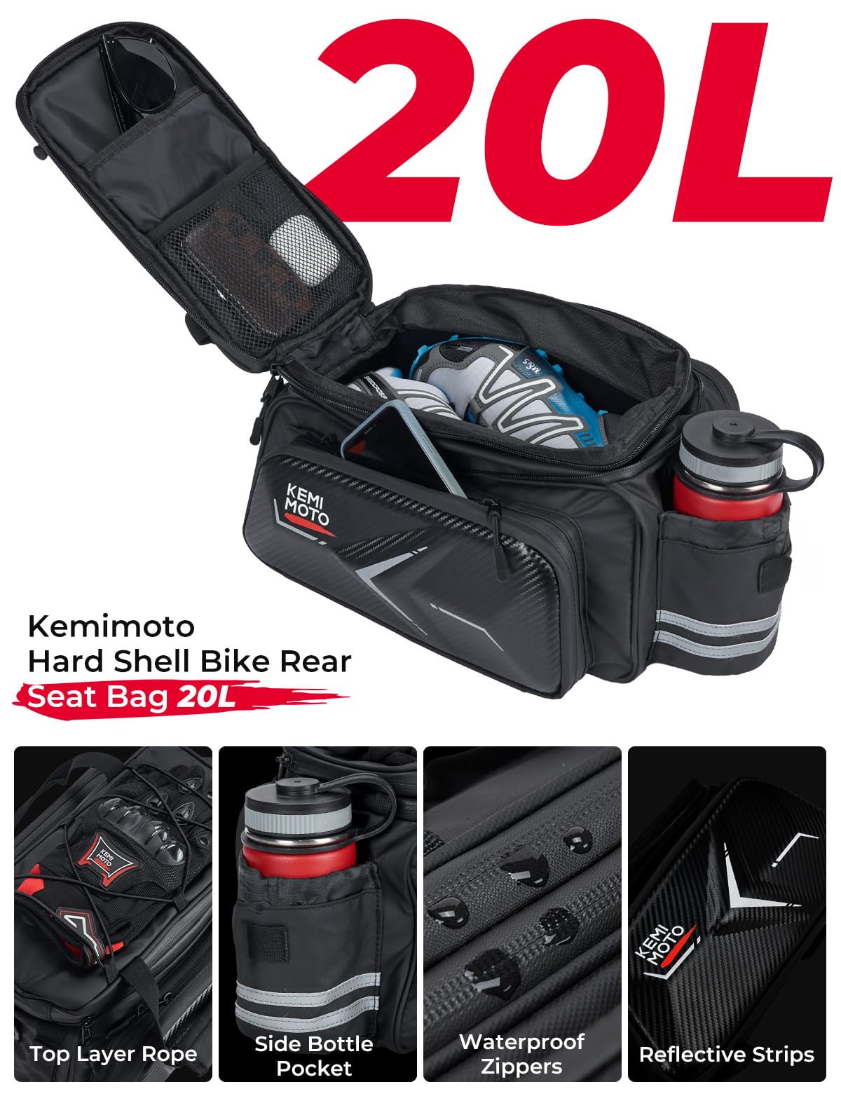 Foto 3 pulgar | Bolsa Trasera Para Bicicleta Kemimoto Hard Shell, 20 L, Resistente Al Agua - Venta Internacional.