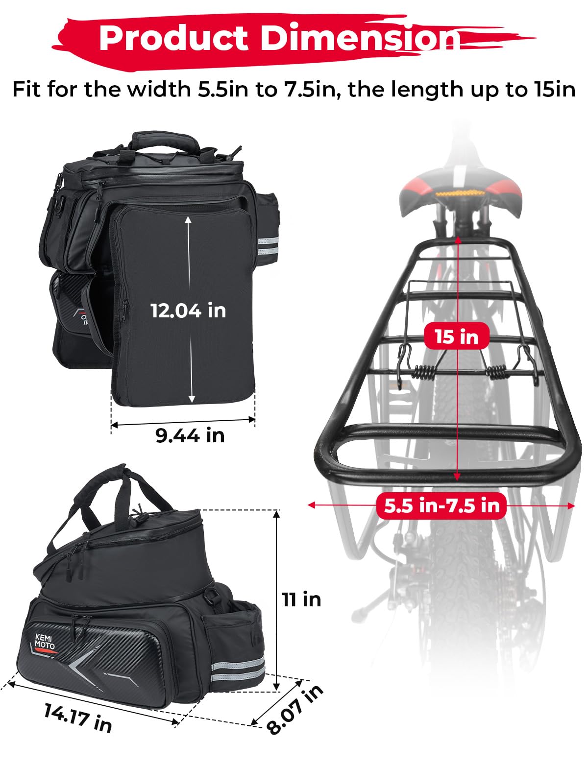 Foto 6 pulgar | Bolsa Trasera Para Bicicleta Kemimoto Hard Shell, 20 L, Resistente Al Agua - Venta Internacional.