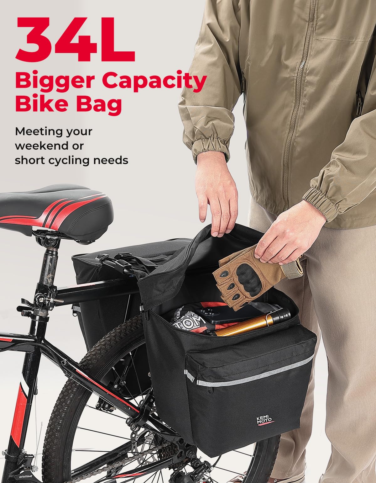 Foto 3 pulgar | Bolsa De Bicicleta Kemimoto 34l A Prueba De Agua Para Portaequipajes Trasero - Venta Internacional.