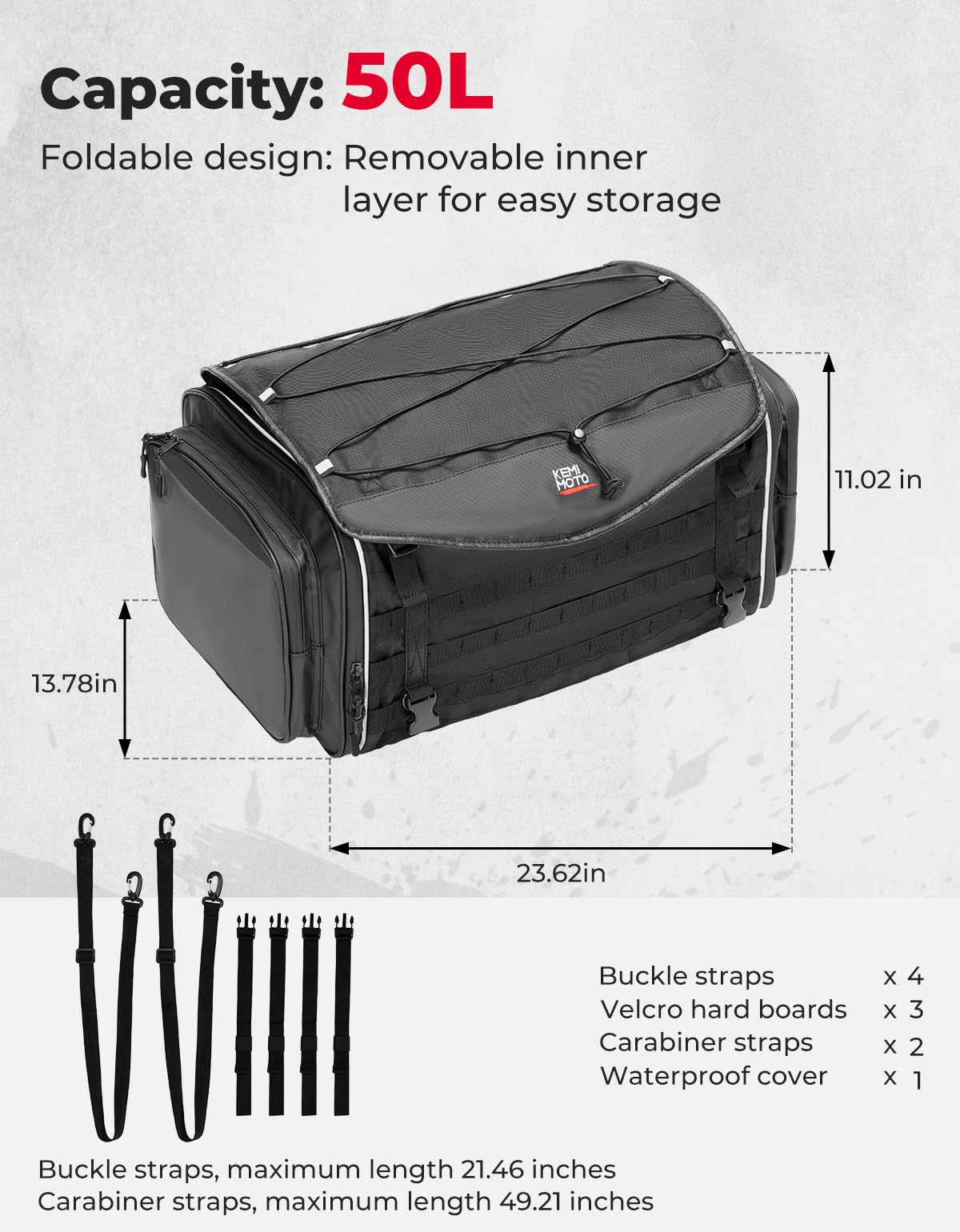 Foto 3 pulgar | Bolsa Trasera Para Motocicleta Kemimoto, 50 L, Impermeable Con Funda Para Lluvia - Venta Internacional.