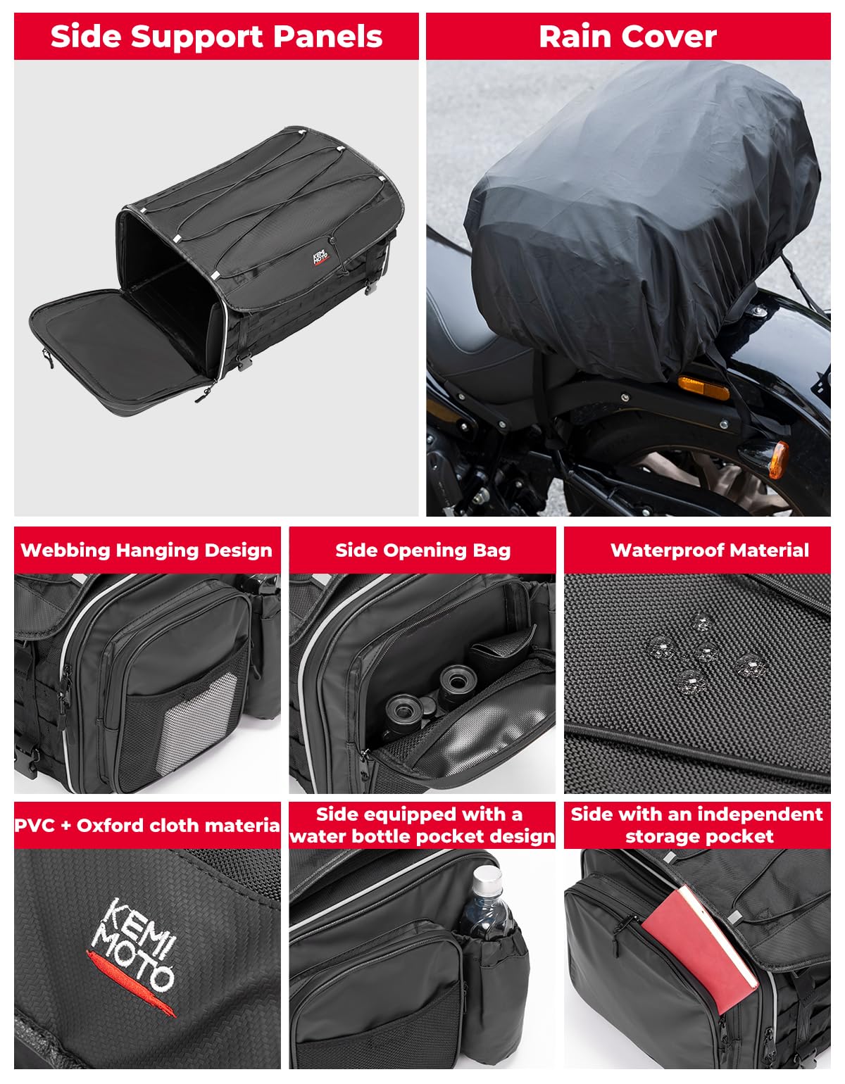 Foto 5 pulgar | Bolsa Trasera Para Motocicleta Kemimoto, 50 L, Impermeable Con Funda Para Lluvia - Venta Internacional.
