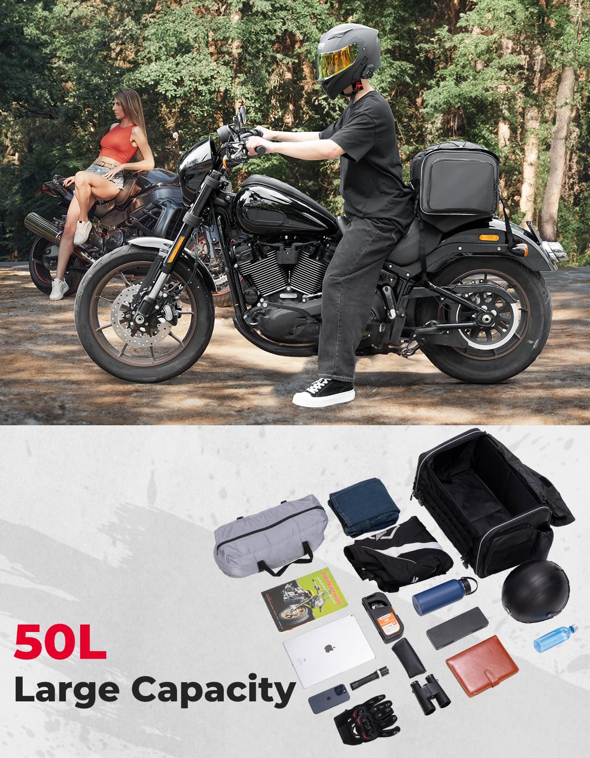 Foto 7 pulgar | Bolsa Trasera Para Motocicleta Kemimoto, 50 L, Impermeable Con Funda Para Lluvia - Venta Internacional.