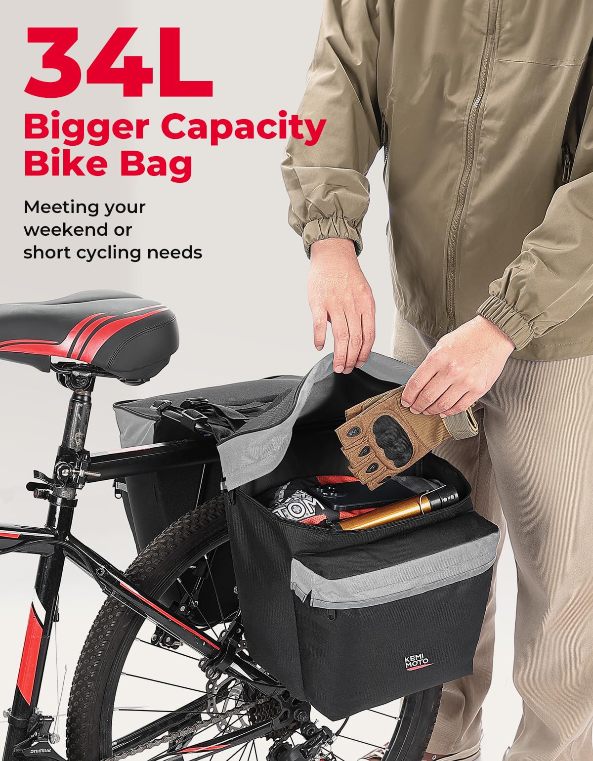Foto 3 pulgar | Bolsa Para Bicicleta Kemimoto, Portaequipajes Traseros, 34 L, Resistentes Al Agua - Venta Internacional.