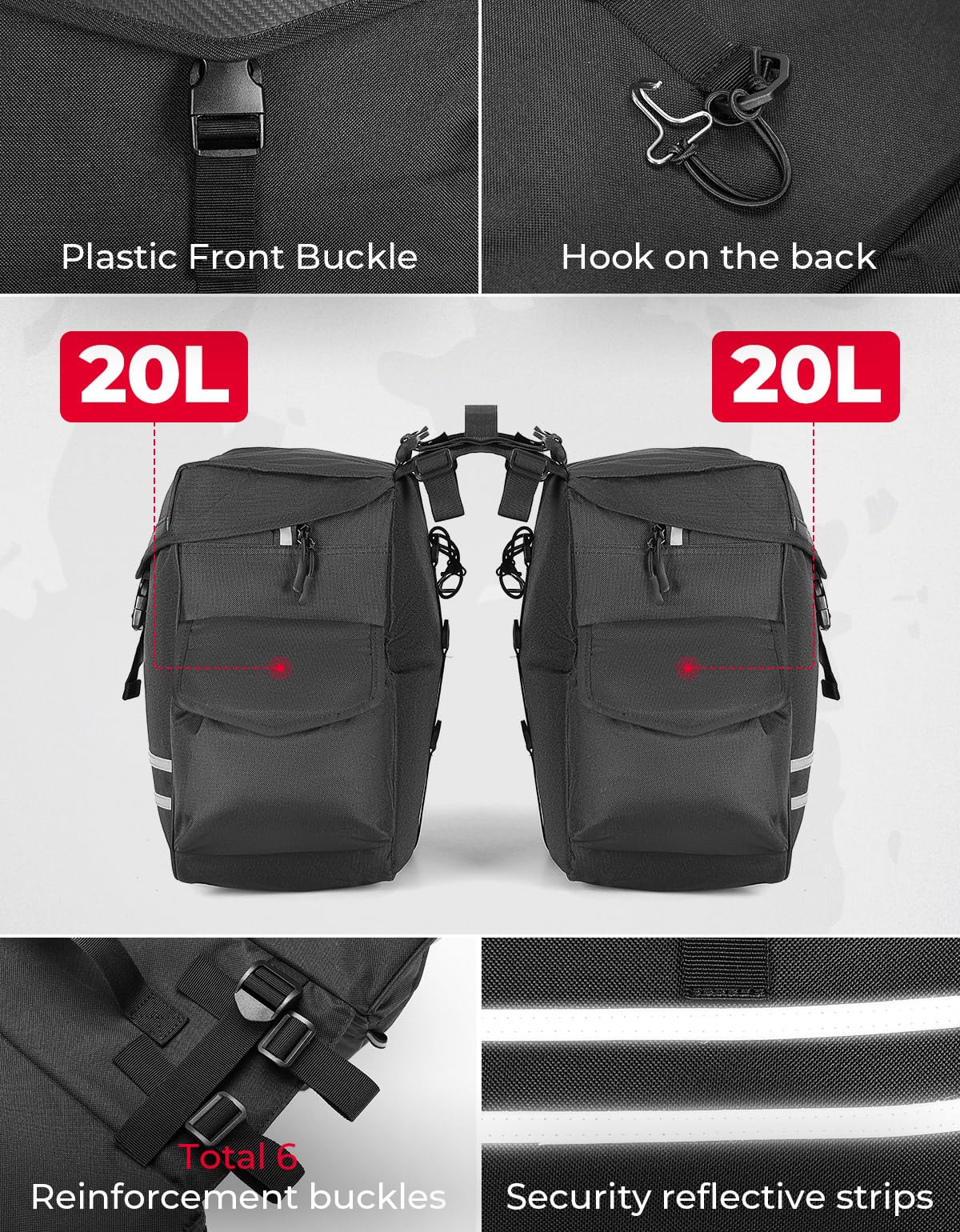 Foto 6 pulgar | Alforjas Para Bicicleta Kemimoto, 40 L, Para Portaequipajes Trasero, Impermeable, Color Negro - Venta Internacional.