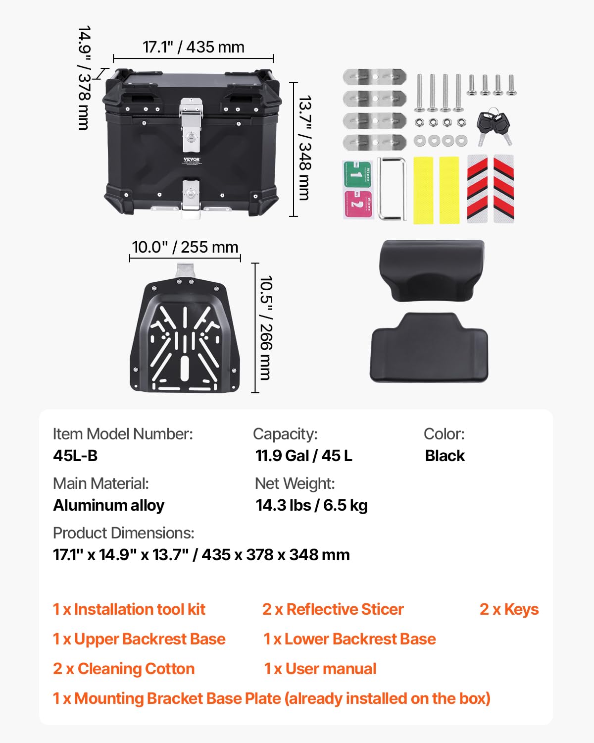 Foto 7 | Maleta Superior Para Motocicleta Vevor 45l De Aleación De Aluminio Impermeable - Venta Internacional.