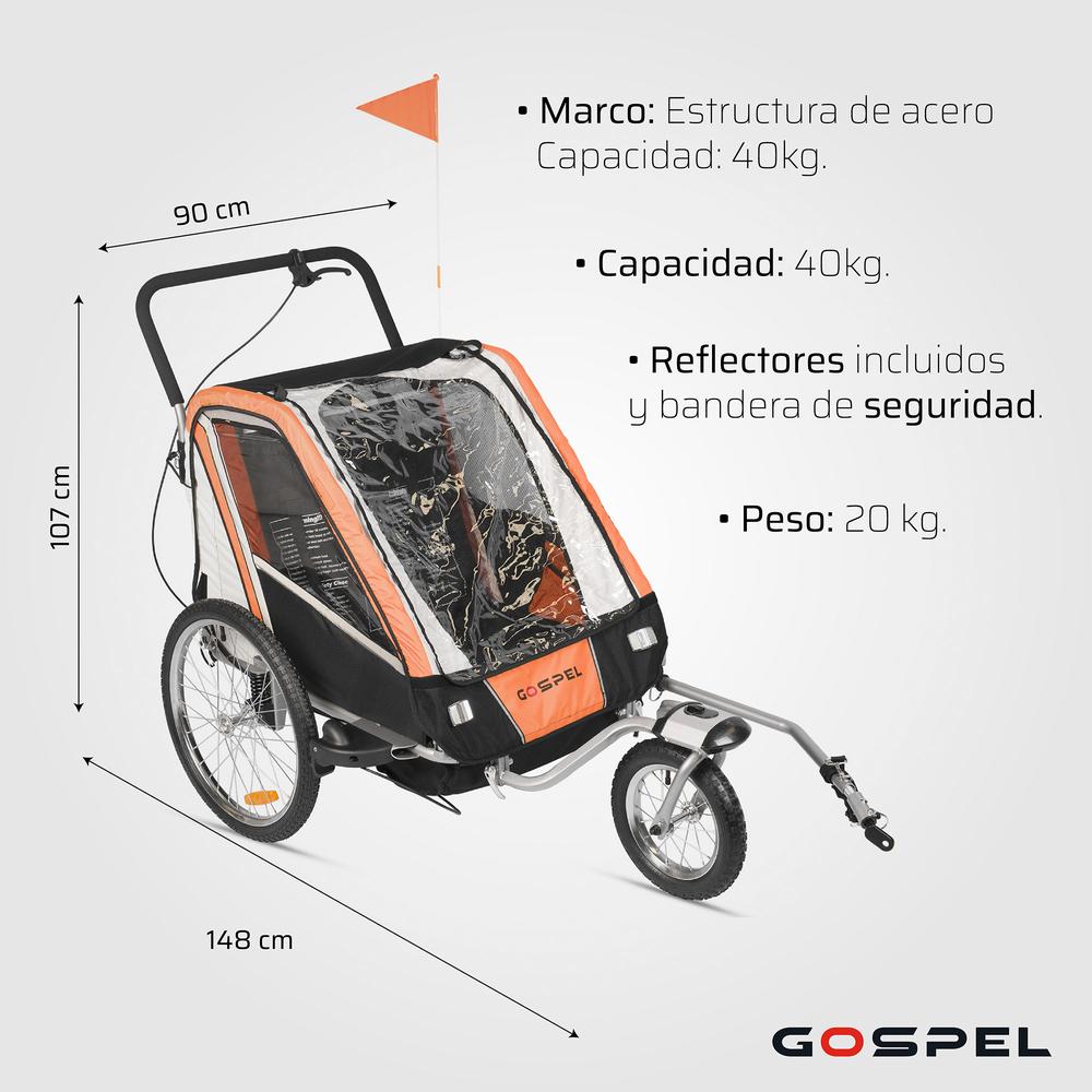 Foto 3 pulgar | Remolque para Bicicleta Gospel Tr 20in con Soporte para 2 Niños 40 kg