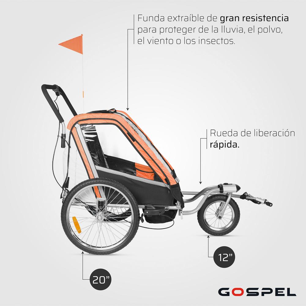 Foto 4 pulgar | Remolque para Bicicleta Gospel Tr 20in con Soporte para 2 Niños 40 kg