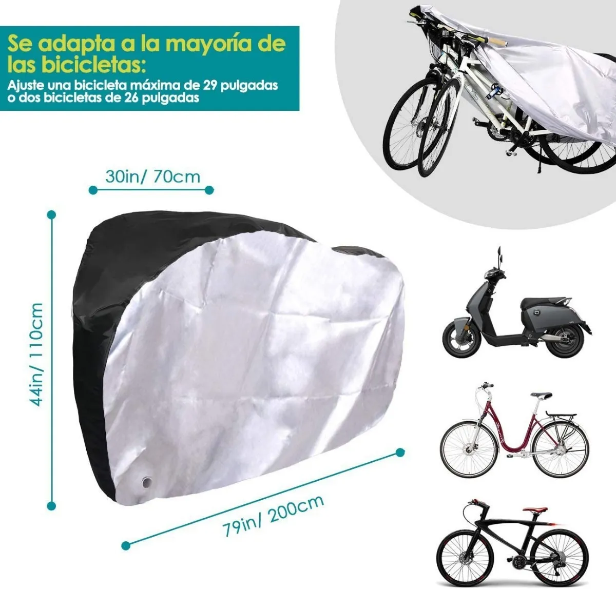 Foto 3 pulgar | Funda de Bicicleta Resistente Al Agua y Uv color Blanco/ Negro