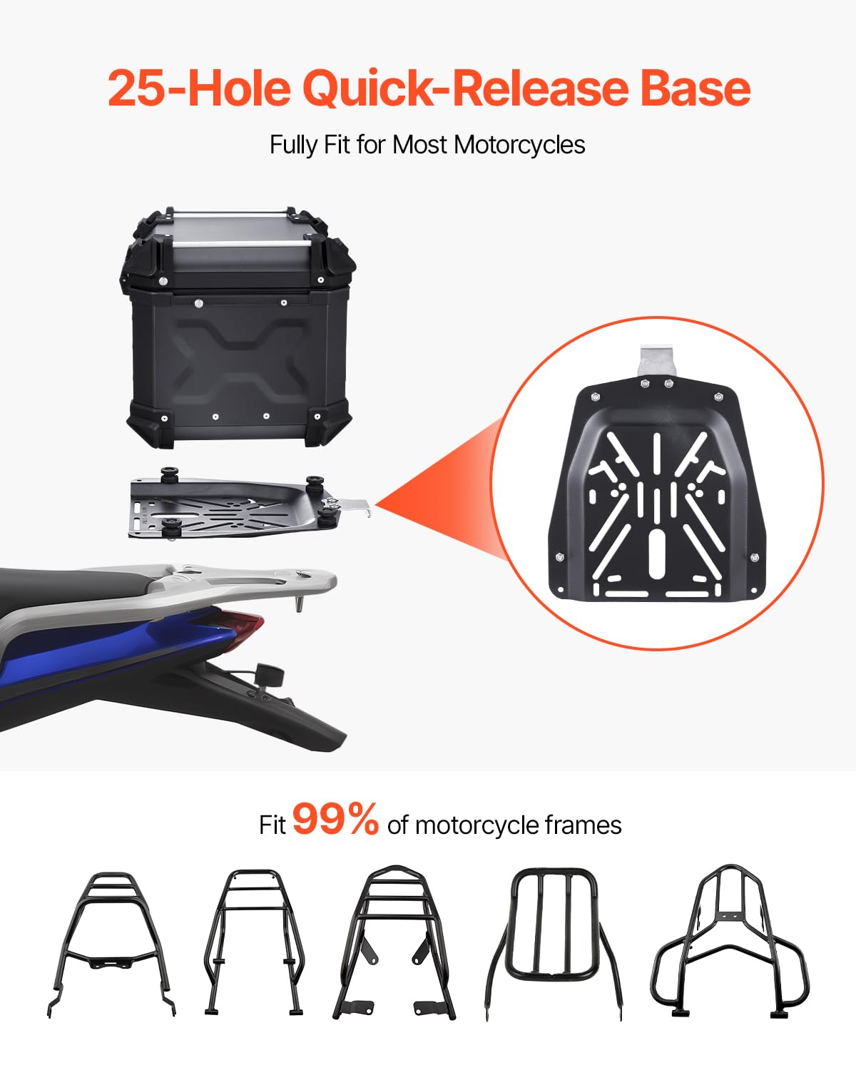 Foto 5 | Maleta Vevor Universal Para Motocicleta, Aleación De Aluminio, 55 L, Impermeable - Venta Internacional.