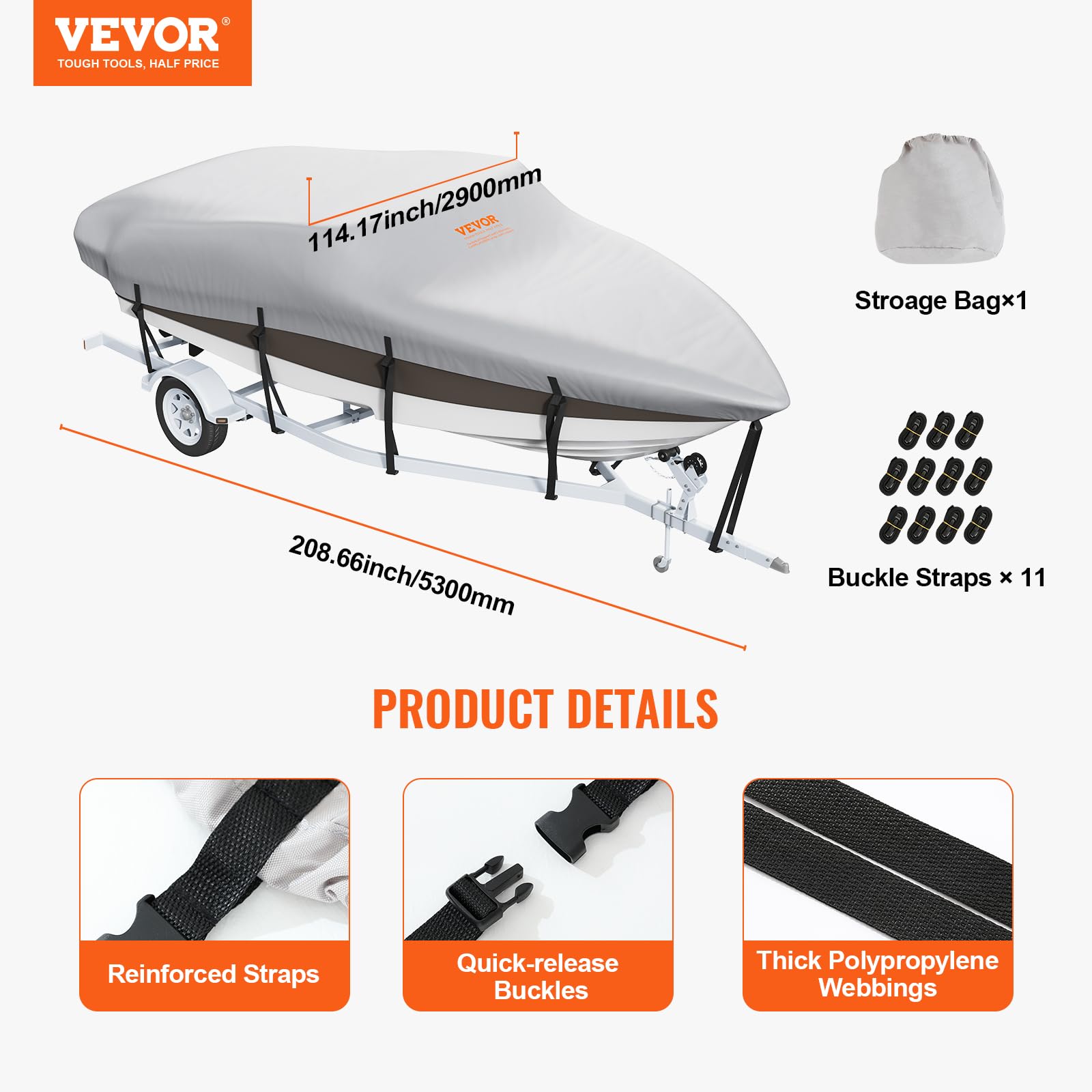 Foto 8 pulgar | Funda Para Barco Vevor, Impermeable, De 14 A 16 Pies, Con Funda De Motor, Gris - Venta Internacional.