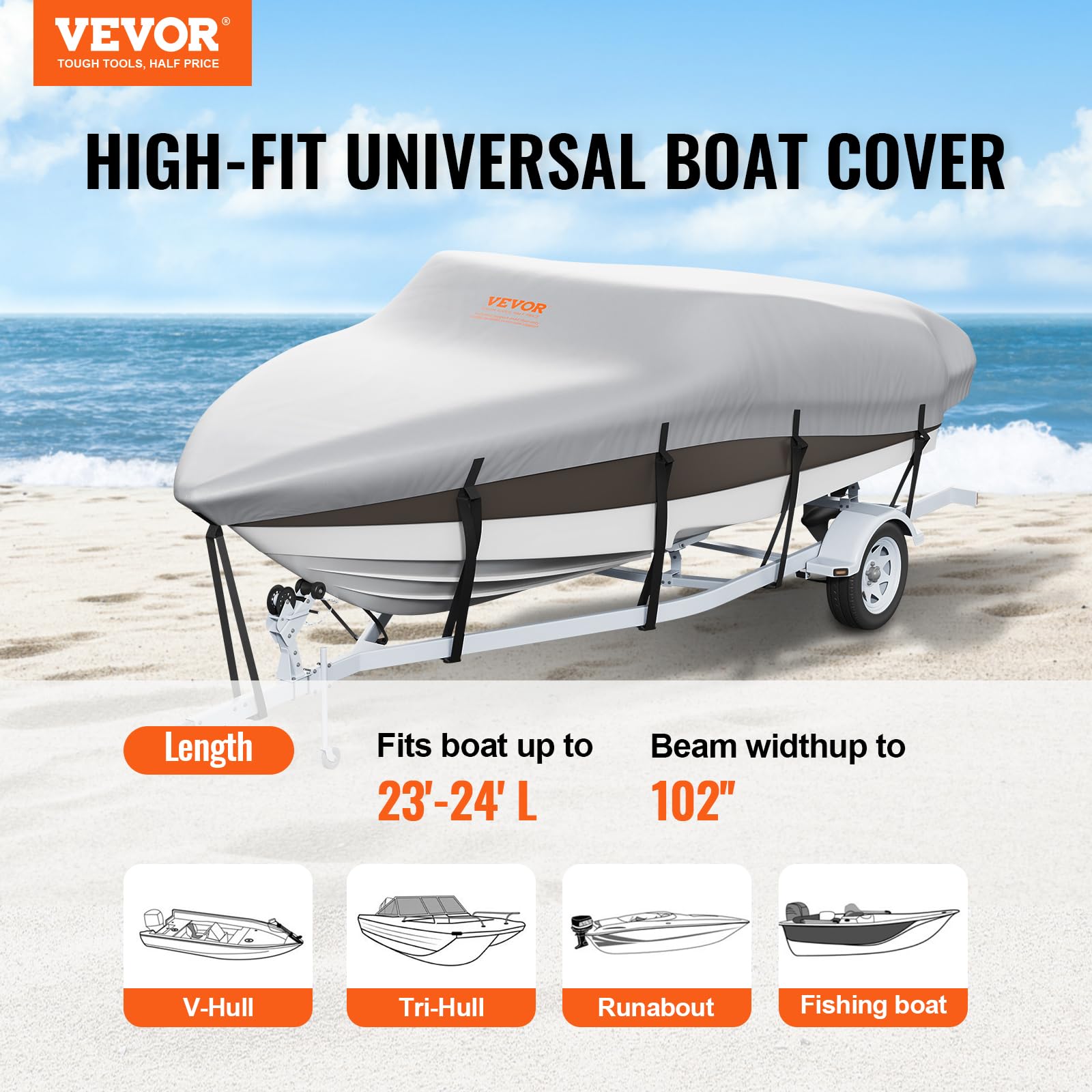 Foto 2 | Funda Para Barco Vevor, De 23 A 24 Pies, Remolcable, Impermeable, Con Motor Co - Venta Internacional.