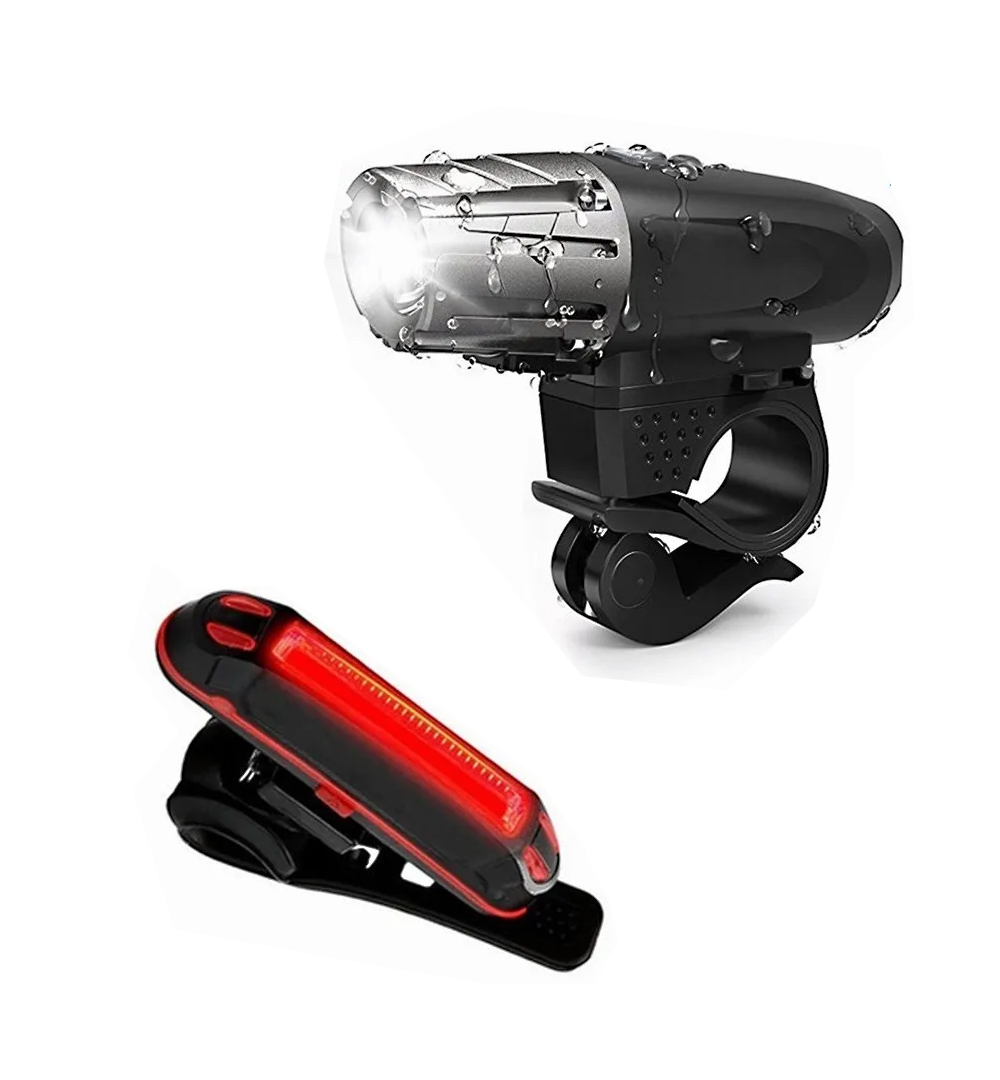 Luz Delantera y Trasera de Bicicleta Fralugio color Negro de 2600 mAh Recargable por Usb